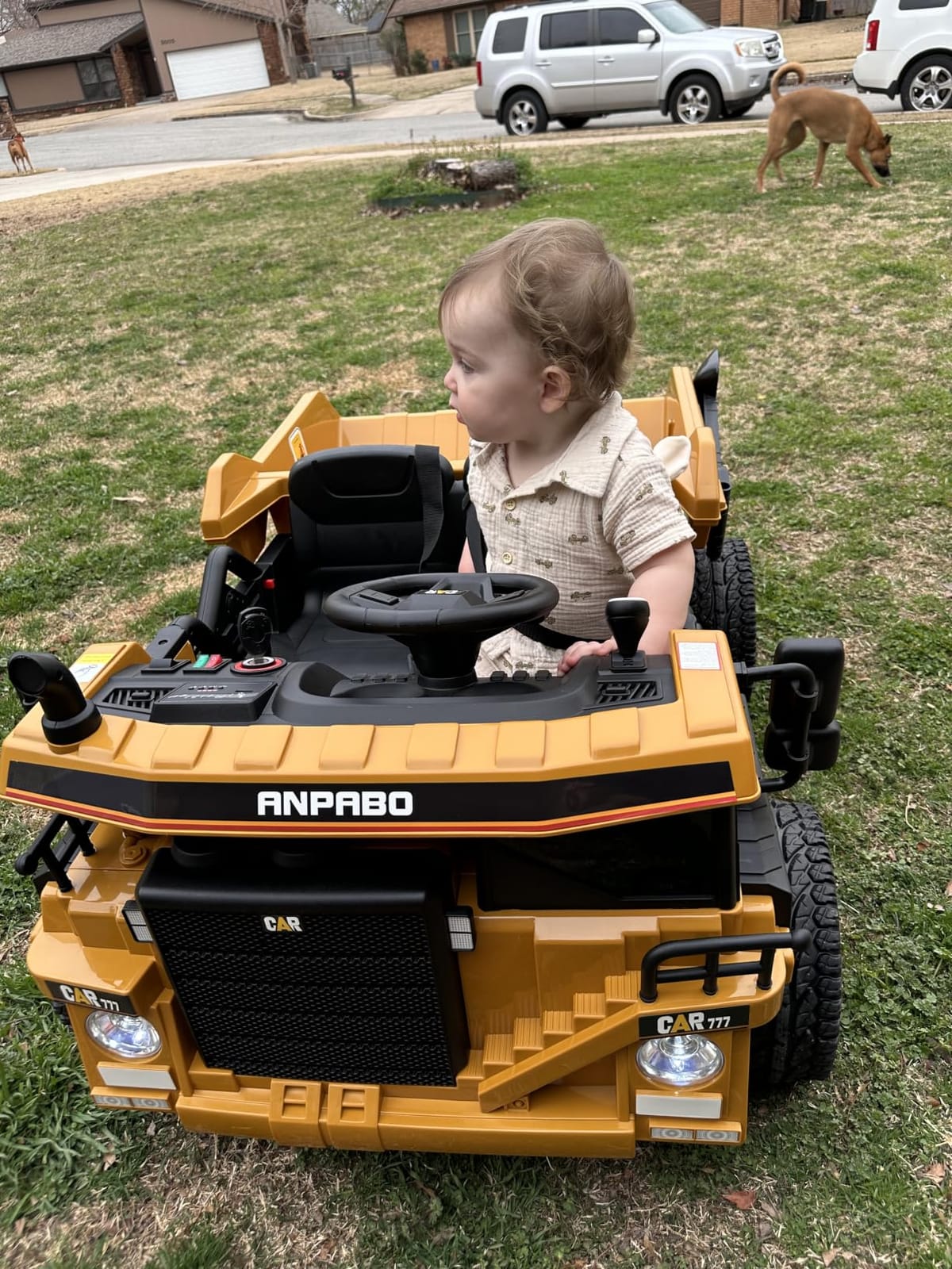 ANPABO 24V Ride On Dump Truck w/Electric Dump Bed, Remote, Yellow | Durable EVA tires, Bluetooth, powerful 24v motors, extra shovel, 2 seater 24 volt ride on toys for boys & girls 3-6 customer photo 2