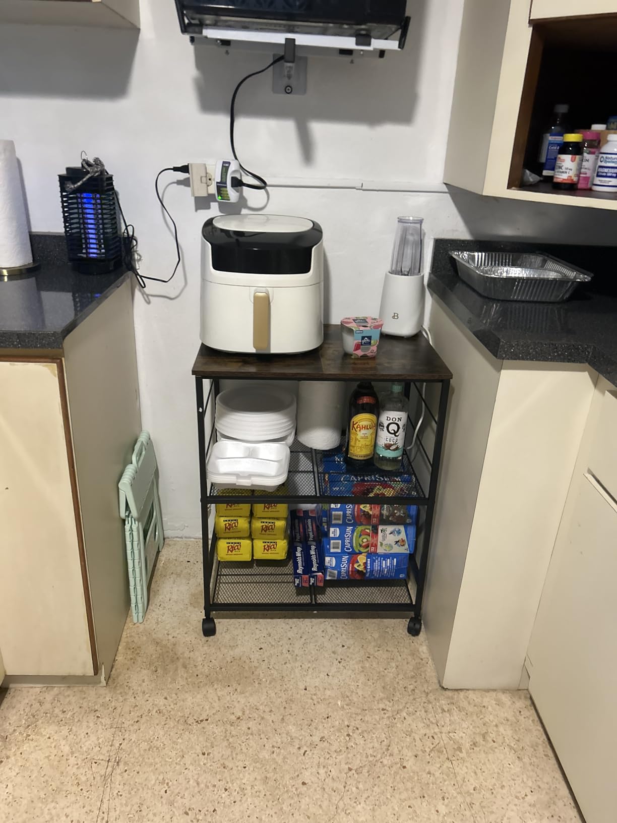 ThreeHio Rolling Kitchen Microwave Cart, 3 Tier Microwave Table Stand with Storage, Kitchen Utility Cart on Lockable Wheels customer photo 1