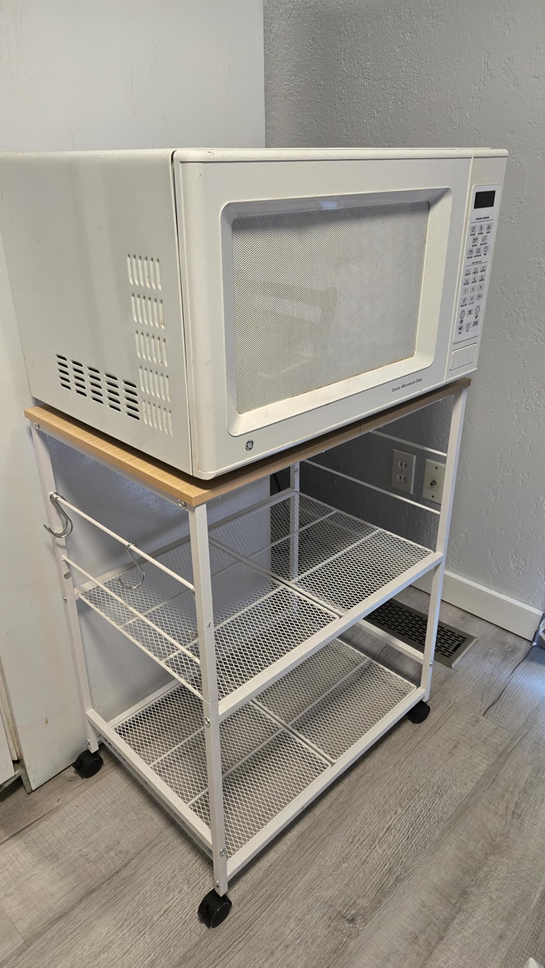 ThreeHio Rolling Kitchen Microwave Cart, 3 Tier Microwave Table Stand with Storage, Kitchen Utility Cart on Lockable Wheels customer photo 2