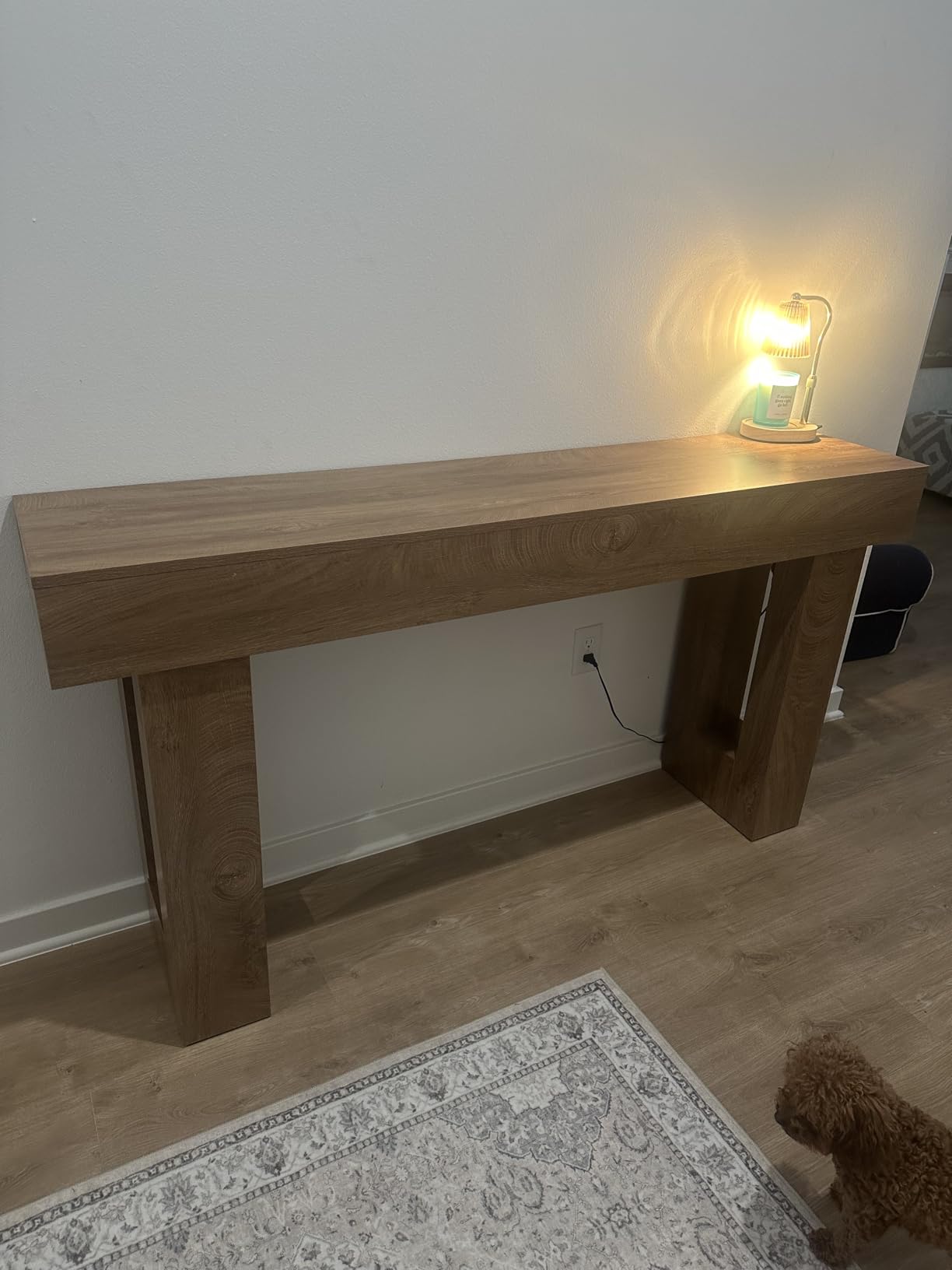 LITTLE TREE 63 Inches Long Console Table for Entryway, Sofa Table Behind Couch, Wooden Entry Table Foyer Hallway Table, Industrial Console Sofa Table for Living Room, Oak Color customer photo 1