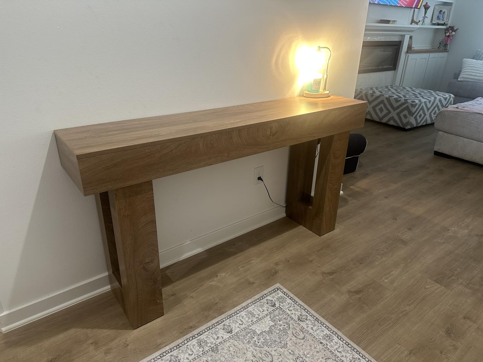 LITTLE TREE 63 Inches Long Console Table for Entryway, Sofa Table Behind Couch, Wooden Entry Table Foyer Hallway Table, Industrial Console Sofa Table for Living Room, Oak Color customer photo 2