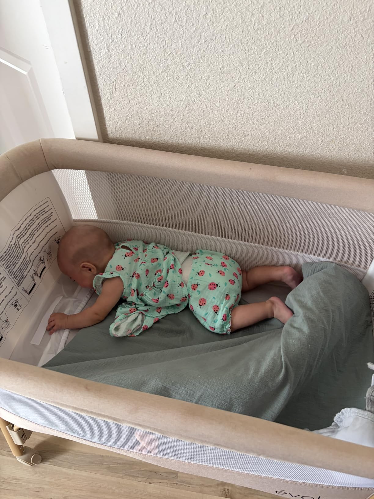 Evolur Lullaby Portable Bassinet with Wheels, Adjustable Bedside Sleeper, Breathable Mesh Sides, Large Storage Basket, Easy Fold, and Travel Bag Included, Perfect for Newborns & Infants - Beige customer photo 1