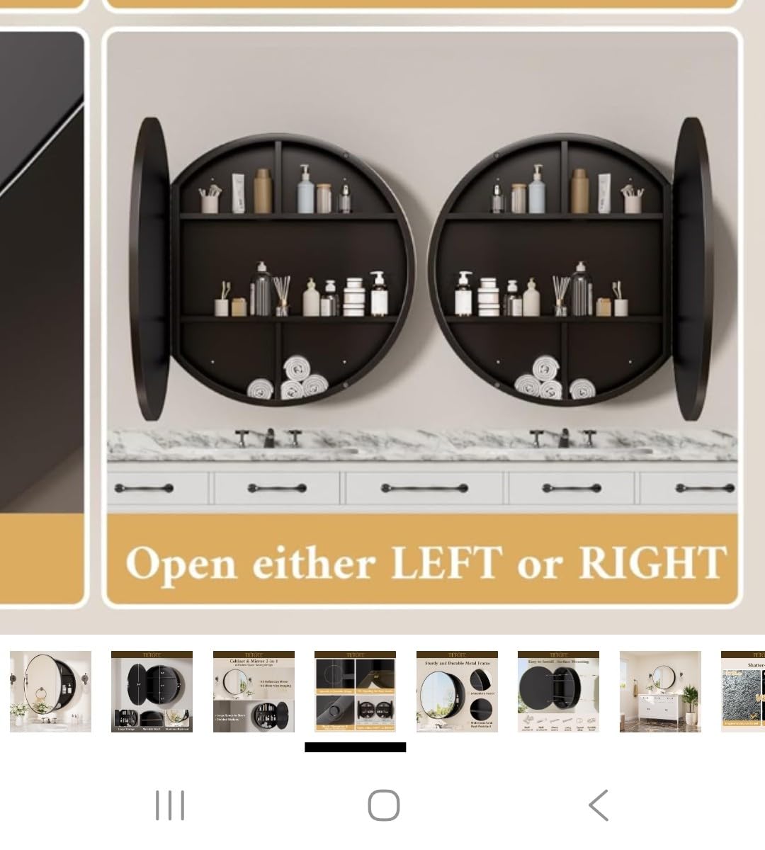 TETOTE 24 x 24 Inch Medicine Cabinet Mirror Black Framed Round Mirrored Medicine Cabinets for Bathroom Adjustable Shelves Modern Bathroom Mirror with Storage Wall Mounted customer photo 1