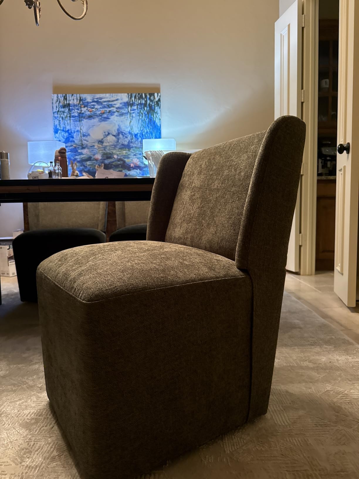 KISLOT Upholstered Dining Chairs Set of 4 with Casters, Cream Beige | Wingback Modern Dining Room Chairs with Rollers, Armless Side Chair with Easy-clean Linen Look Fabric for Kitchen Dining Room customer photo 1