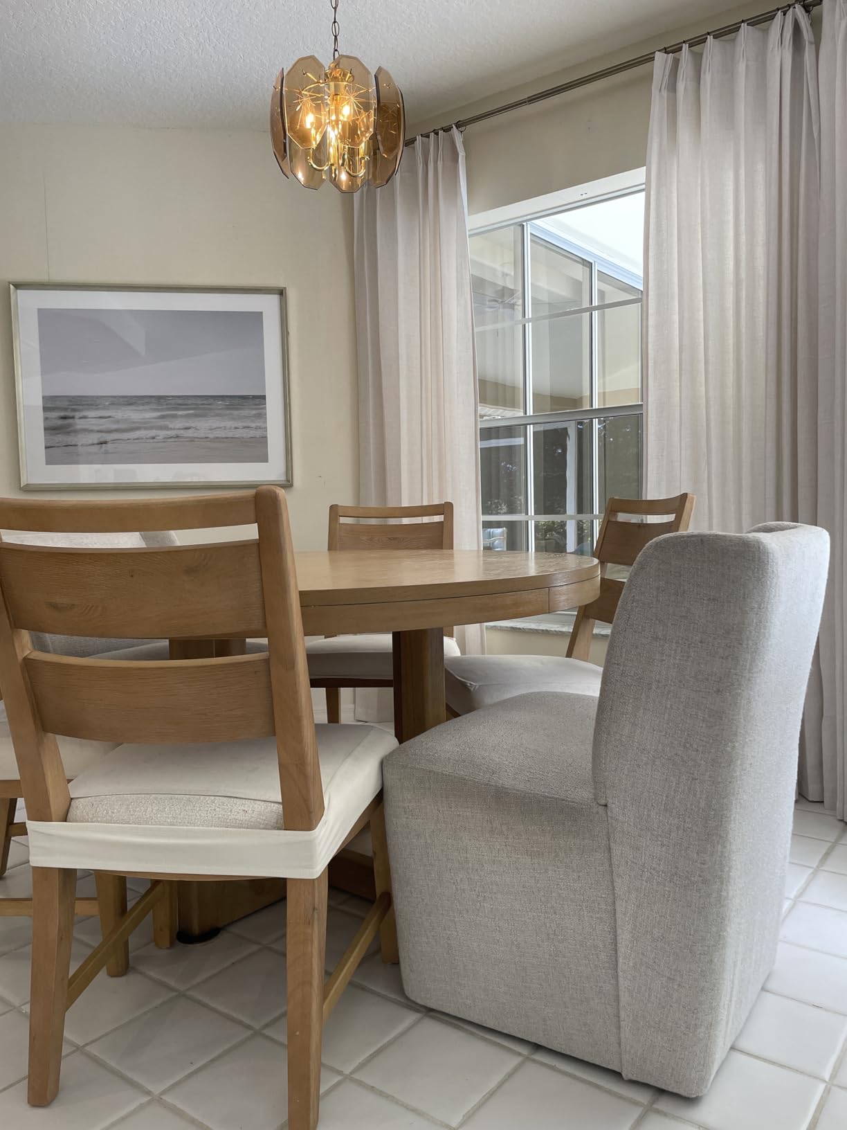 KISLOT Upholstered Dining Chairs Set of 4 with Casters, Cream Beige | Wingback Modern Dining Room Chairs with Rollers, Armless Side Chair with Easy-clean Linen Look Fabric for Kitchen Dining Room customer photo 2
