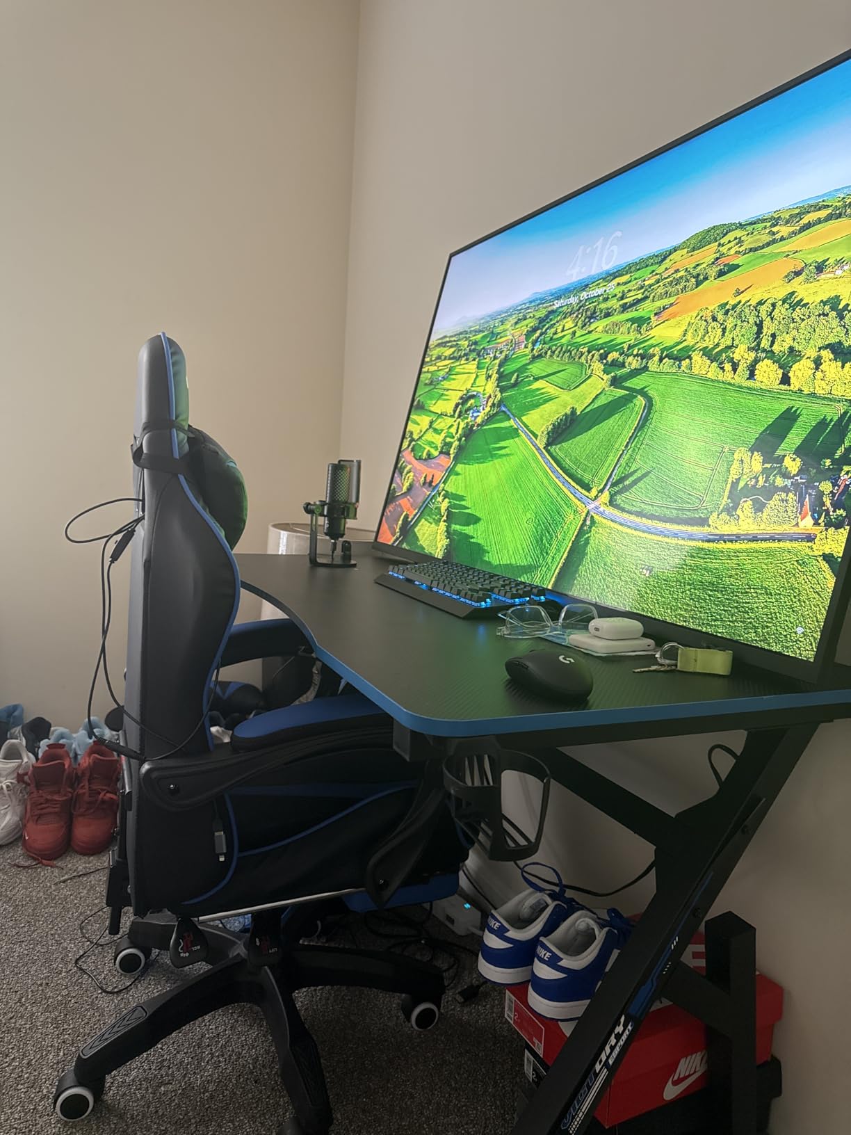 Gaming Chair with Massage Footrest Ergonomic Computer Chair for Boys-Blue | PC Gamer Chair for Kids Computer Game Chair Recliner Video Game Chair with Lumbar Support Headrest for Gaming or Learning customer photo 2