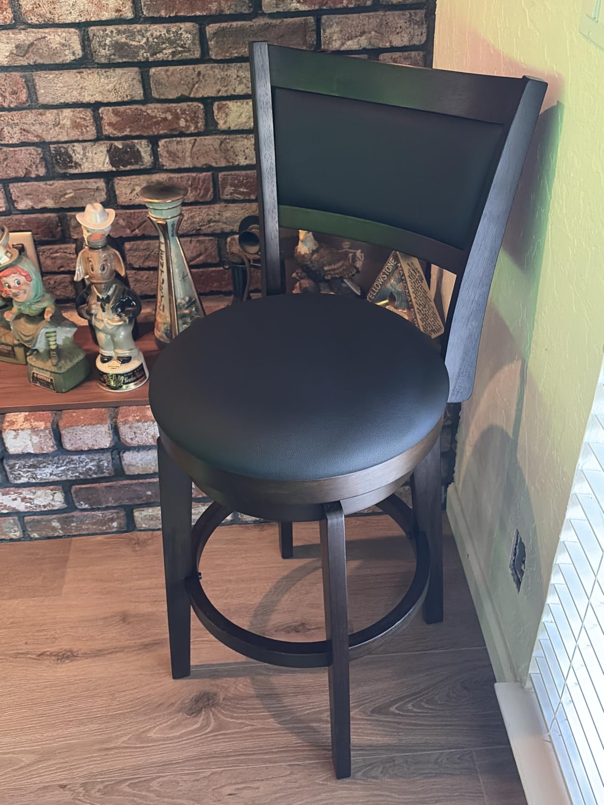 PrimeZone Swivel Bar Stools Set of 2, 30 Inch Bar Height Barstools | Black Faux Leather, High Backrest, Solid Rubberwood Frame, Wrap-around Footrest, Counter Stools for Kitchen Island, Pub customer photo 2