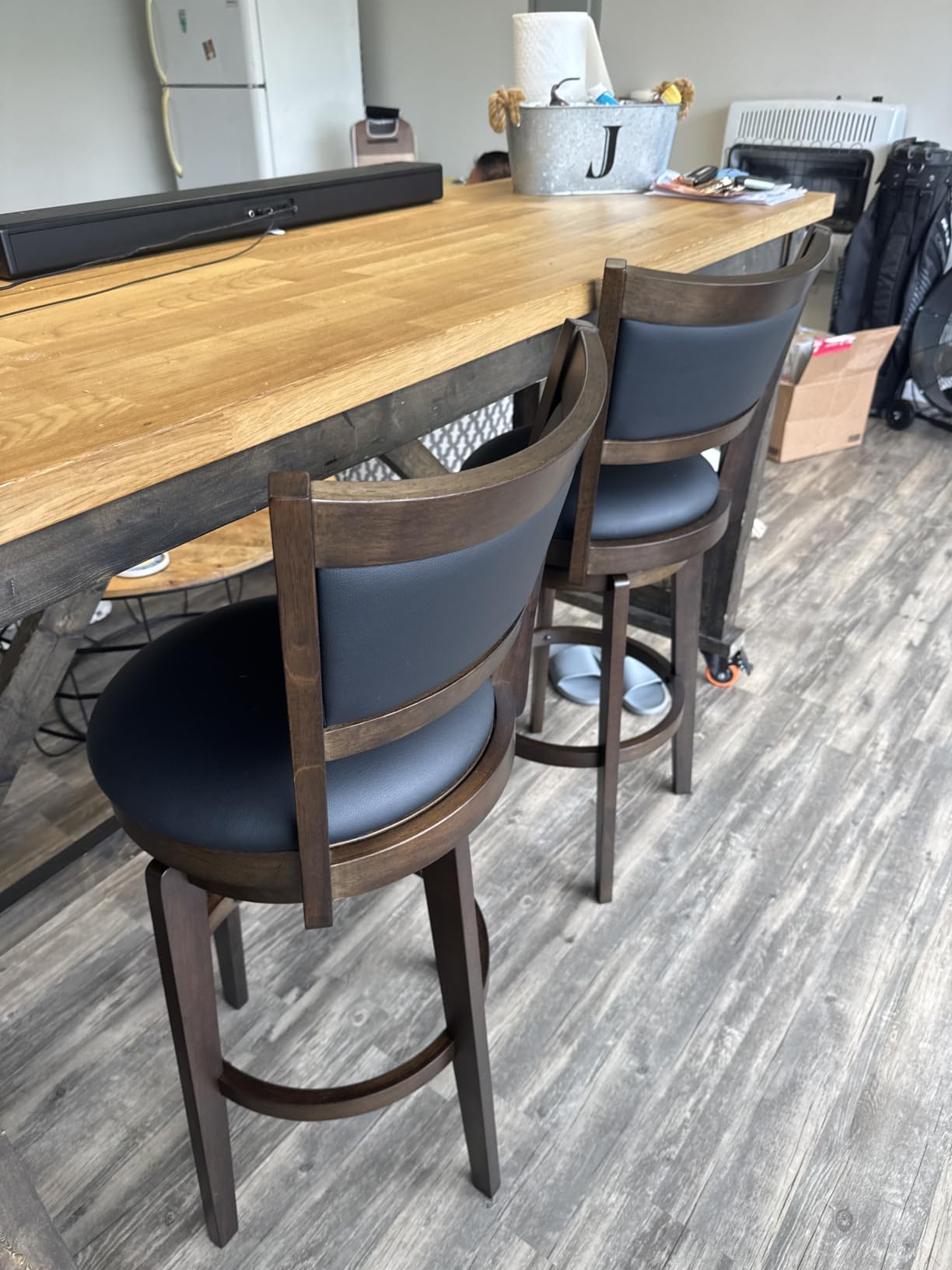 PrimeZone Swivel Bar Stools Set of 2, 24 Inch Counter Height Barstools | Black Faux Leather, High Backrest, Solid Rubberwood Frame, Wrap-around Footrest, Counter Stools for Kitchen Island, Pub customer photo 1