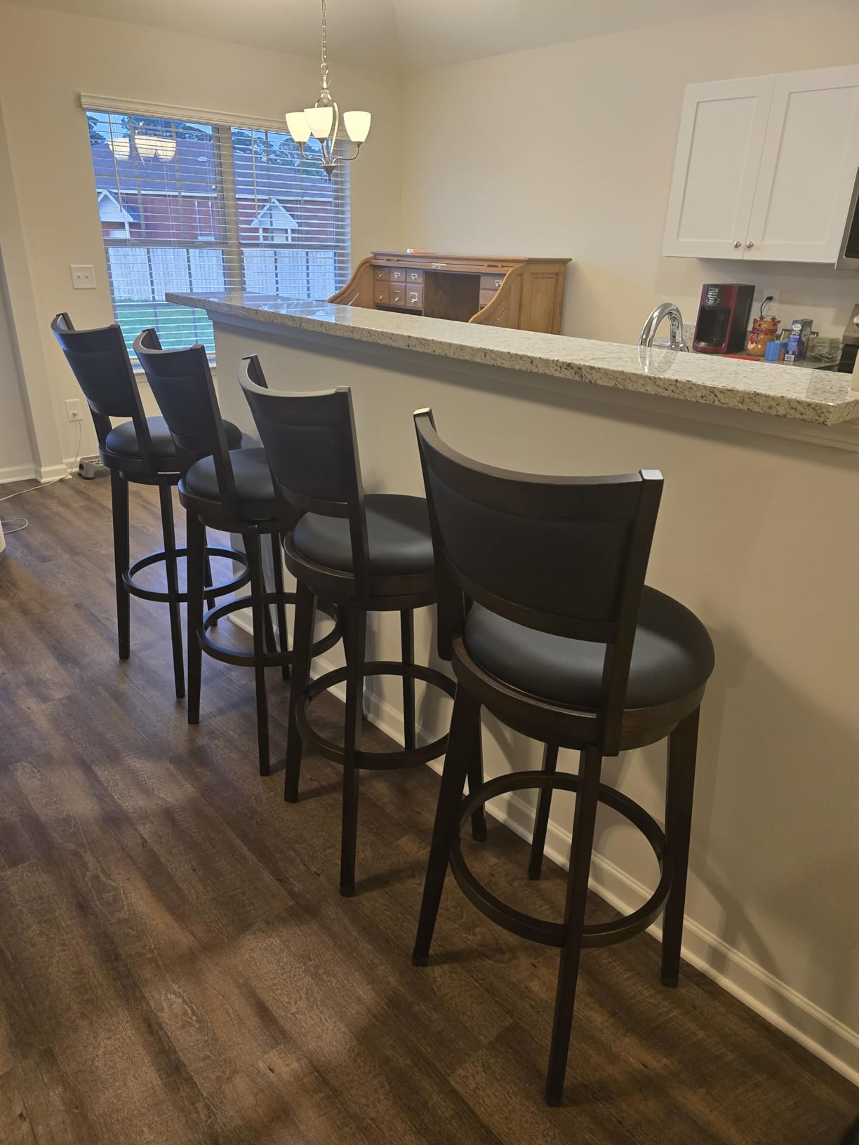 PrimeZone Swivel Bar Stools Set of 2, 24 Inch Counter Height Barstools | Black Faux Leather, High Backrest, Solid Rubberwood Frame, Wrap-around Footrest, Counter Stools for Kitchen Island, Pub customer photo 2