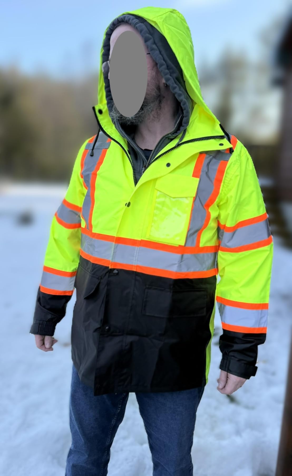 JKSafety Hi Vis Rain Jacket for Men Women Safety Rain Gear Black XL | Hi Vis Waterproof 150D Oxford Rain Suit Breathable Mesh Lining 7 Reflective Strips for Outdoor Work in low-light environment customer photo 1