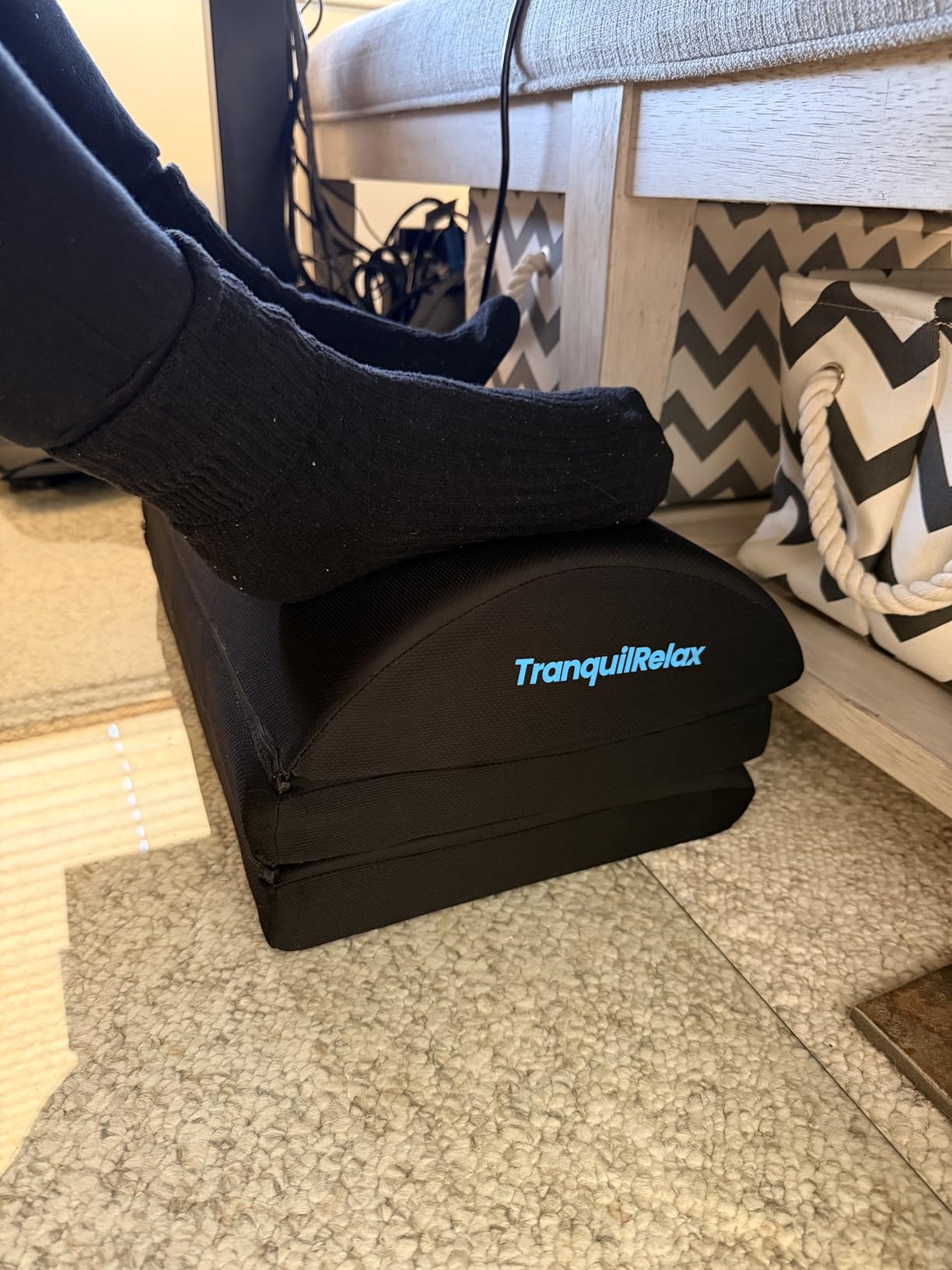 TranquilRelax Foot Rest Under Desk, 3-Height Adjustable Foot Stool, Black | Desk foot rest, ergonomic foot support, machine-washable cover, non-slip bottom, gaming foot rest, office, car customer photo 1