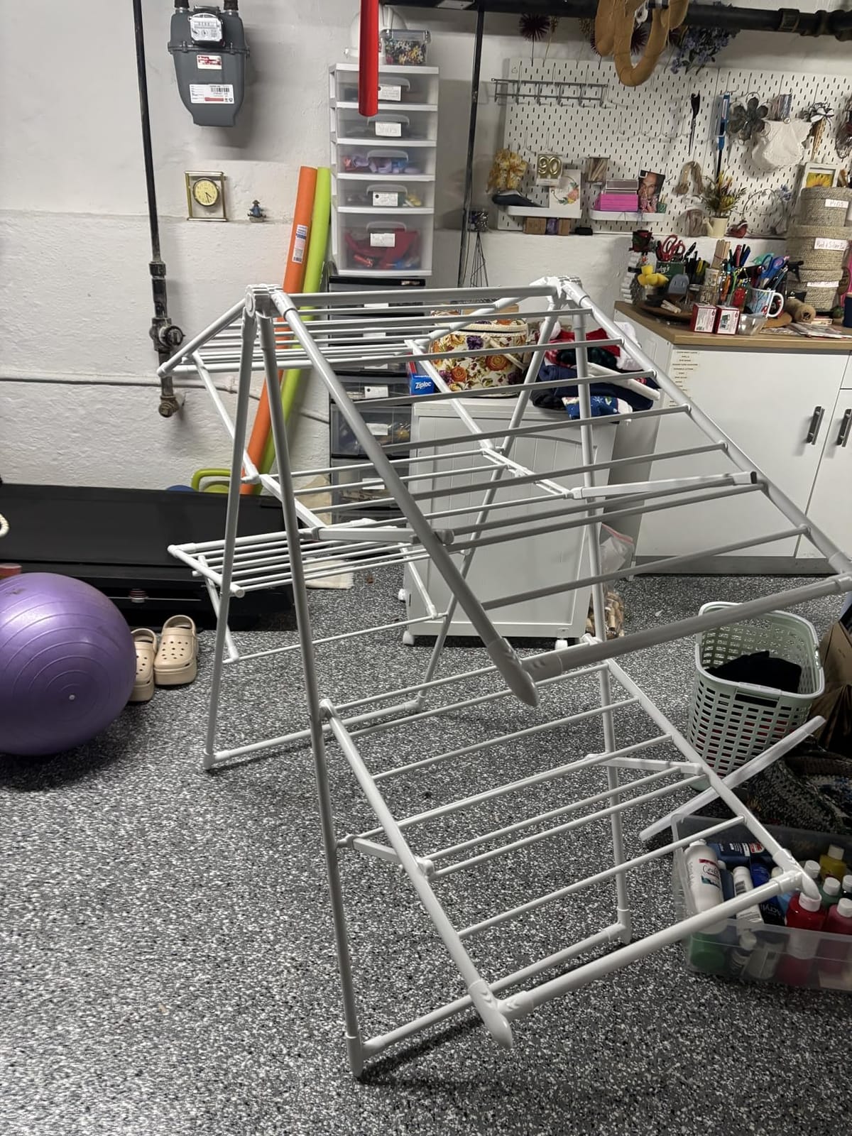 Amazon Basics Foldable Space-Saving 2-Wing Metal Clothes Drying Rack, 61x23.6x39.3 inches, White customer photo 1