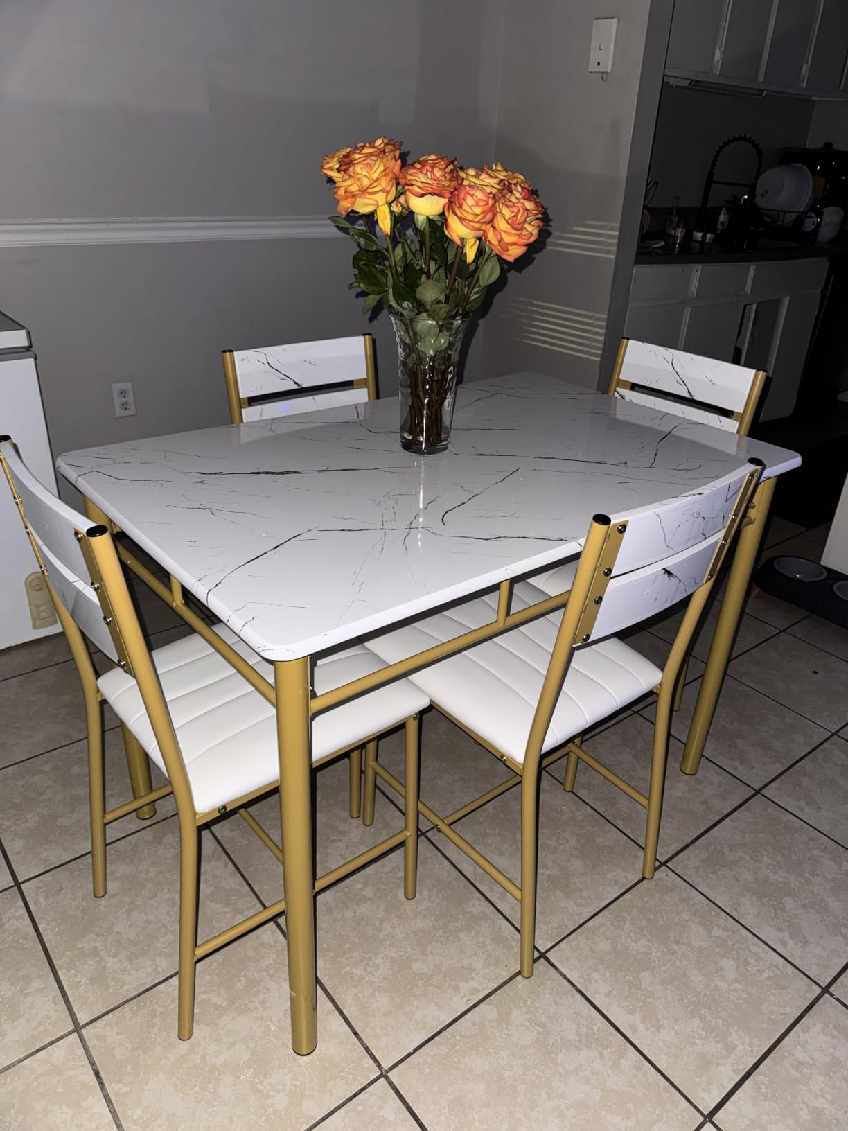 IRONCK Dining Table Set for 4, Wood Kitchen Table with Upholstered Chairs for Kitchen Room and Small Spaces, Rustic Brown customer photo 1
