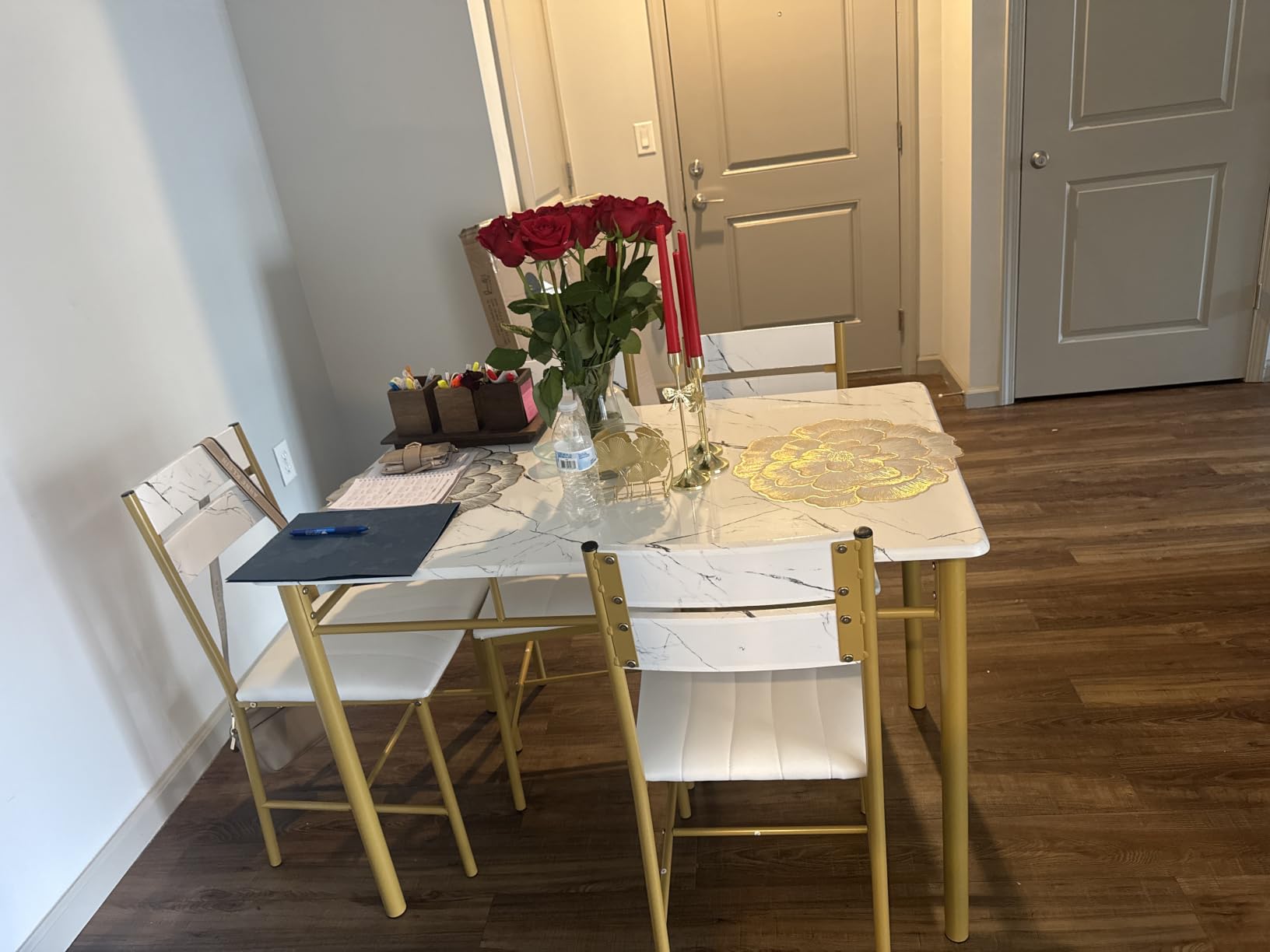 IRONCK Dining Table Set for 4, Wood Kitchen Table with Upholstered Chairs for Kitchen Room and Small Spaces, Rustic Brown customer photo 2