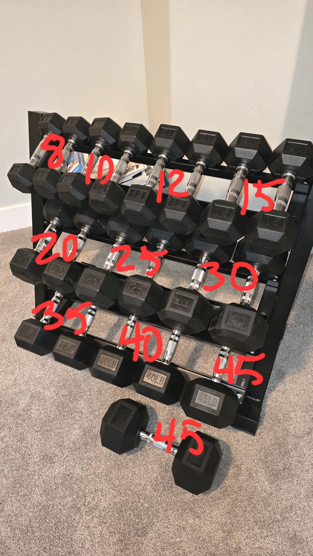 Amazon Basics 3-Tier Adjustable Dumbbell Weight Rack, Sturdy Steel Stand Only, Black customer photo 2