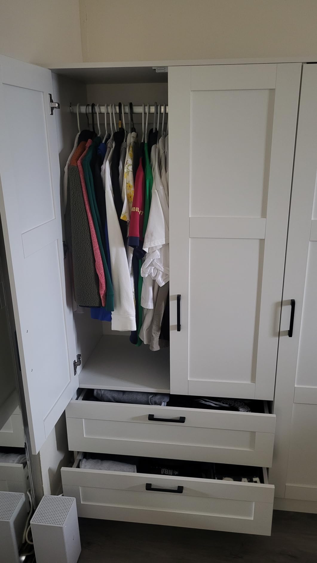 Fenghua Lizhi 3 Doors Wooden Wardrobe Closet Armoire, White Storage Cabinet for Hanging Clothes, Bedroom Large Capacity Freestanding Armoire, Wood Wardrobe Combination with Shelves (2drawer, White) customer photo 1