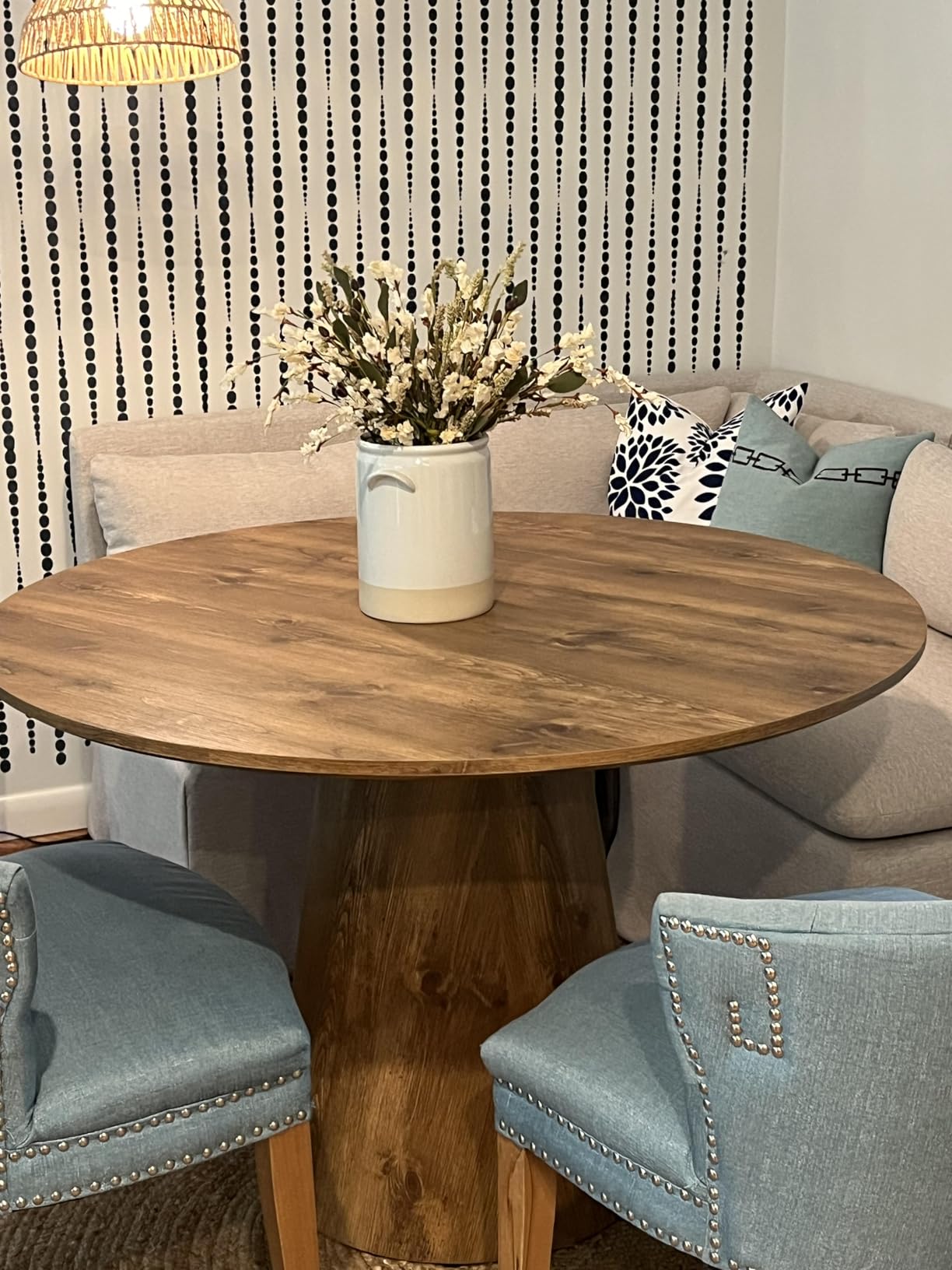 45'' Round Dining Table, Wooden Round Pedestal Table | One-Piece Round Tabletop, Wood Grain Finish, Stable Pedestal Base, Easy Assembly, for Kitchen Dining Room customer photo 1
