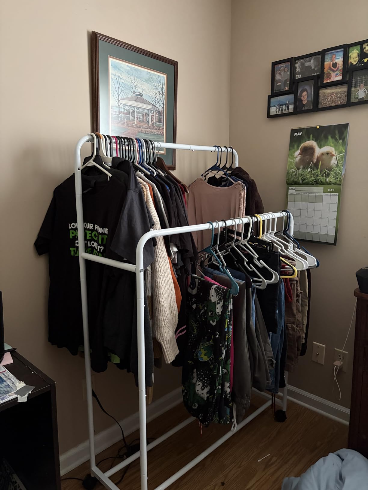 Simple Trending Clothing Clothes Rack, Double Rod Garment Rack, Black | Portable Closet with Bottom Shelf, Anti-Slip Stoppers, 360° Lockable Wheels, Multiple Uses, Bedroom, Laundry Room customer photo 2