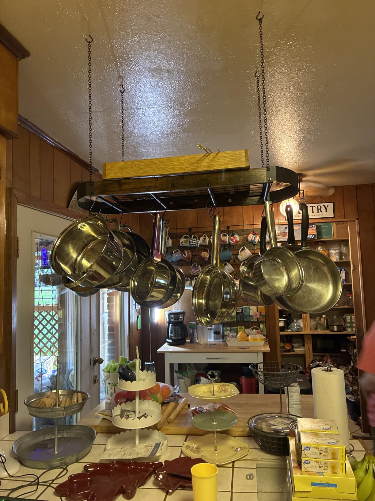 CHOEZON 31.7-Inch Hanging Pot Rack, Space-Saving Pot Hanger for Kitchen, Ceiling Pan Hanging Rack with 16 Detachable S Hooks, Sturdy Metal Frame, Industrial Style, Rustic Brown and Black TPR09BF customer photo 2