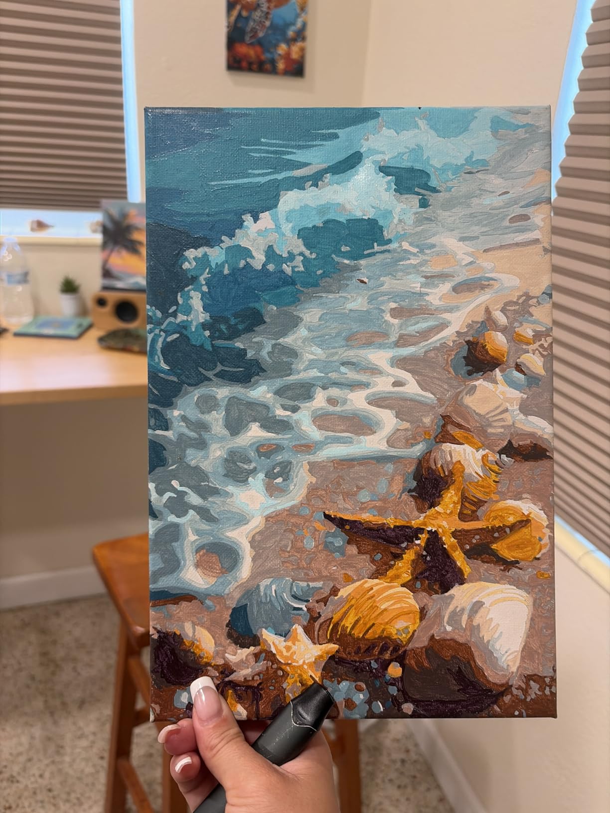 4 Pack Paint by Numbers for Adults with Framed Canvas - with Wooden Easel, Beach Paint by Number on Canvas, DIY Sea Turtle Acrylic Oil Painting Kits with Brushes for Home Wall Decor (8x12 inch) customer photo 1