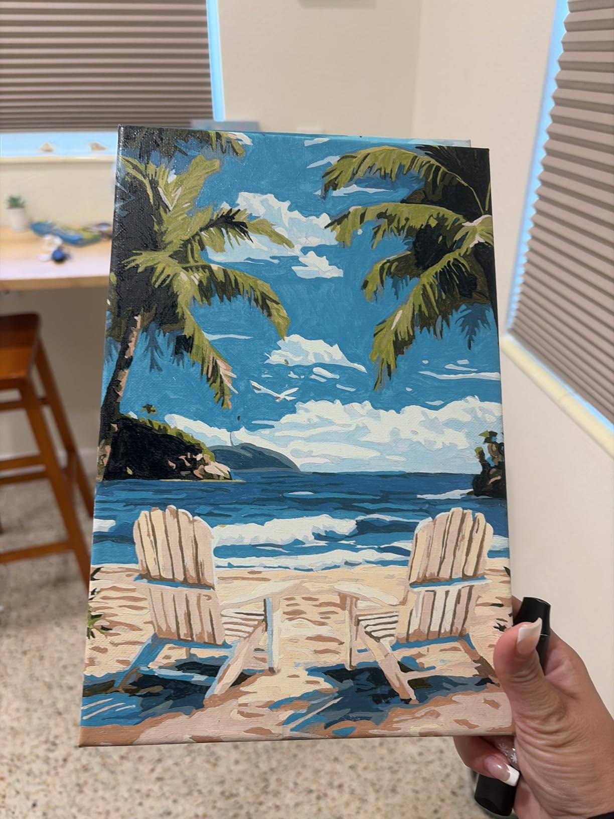 4 Pack Paint by Numbers for Adults with Framed Canvas - with Wooden Easel, Beach Paint by Number on Canvas, DIY Sea Turtle Acrylic Oil Painting Kits with Brushes for Home Wall Decor (8x12 inch) customer photo 2