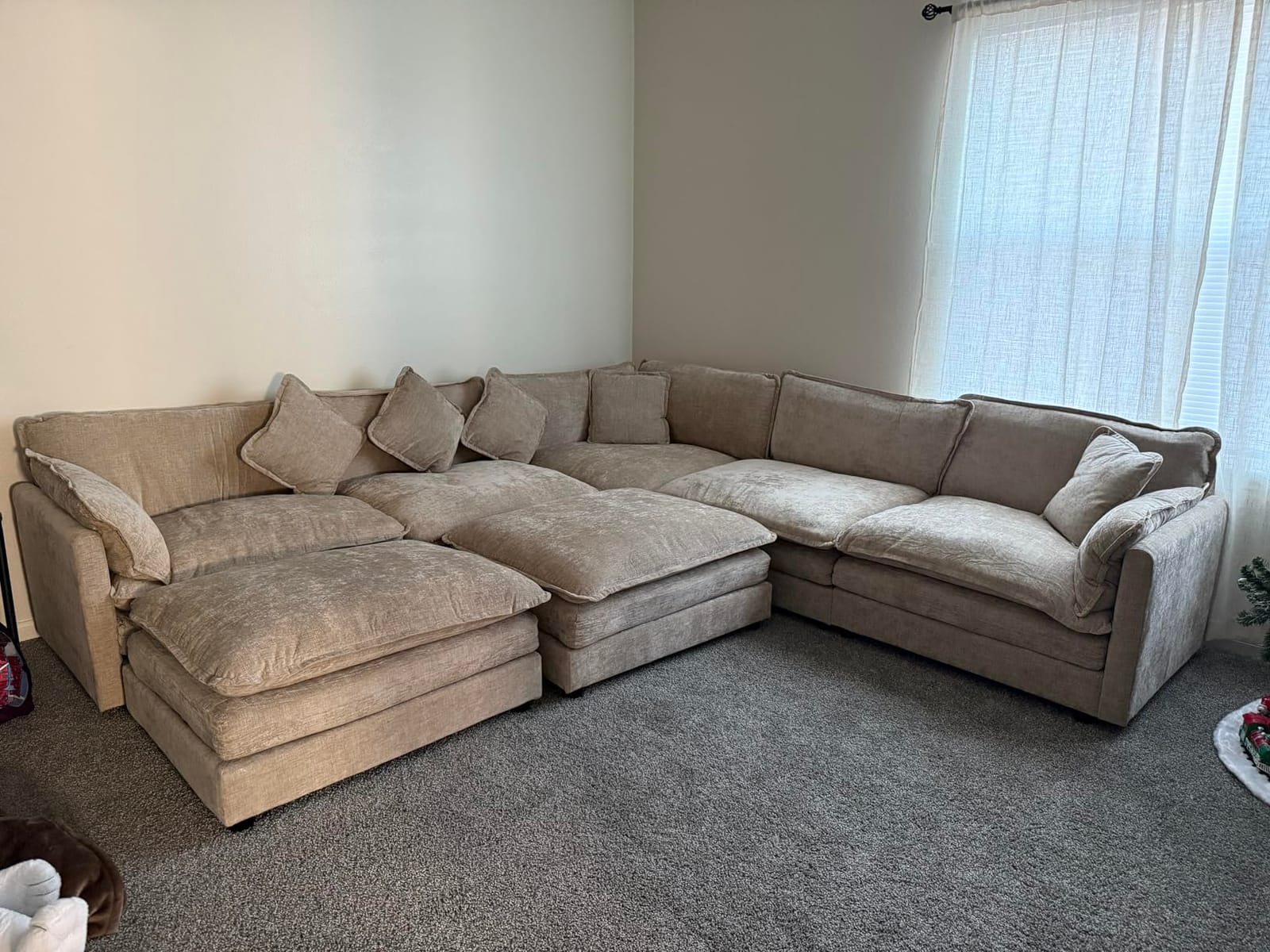 Oversized Modular Sectional Sofa, 7 Seater Deep Seat Cloud Couch Sectional | Chenille Corner Couch, 7 Pillows, 2 Movable Ottomans, For Spacious Living Room Reception Rooms, Large Families, Camel customer photo 1