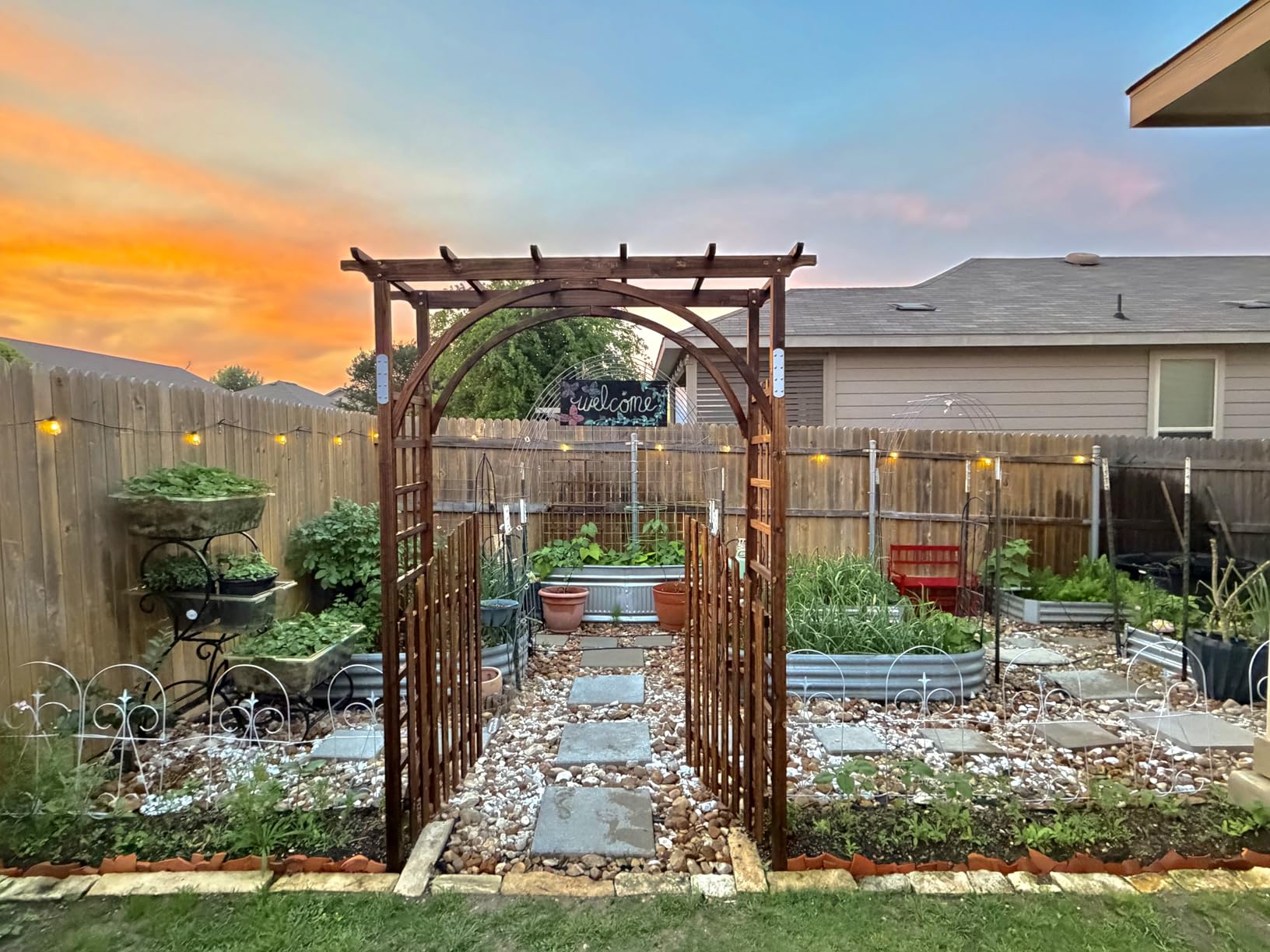 VINGLI 85in Wooden Arbor Garden Arch, Wedding Arch for Ceremony, Wood Trellis for Plant Climbing, Christmas Decor Pergola for Garden Backyard, Lawn (Wooden Brown) customer photo 2