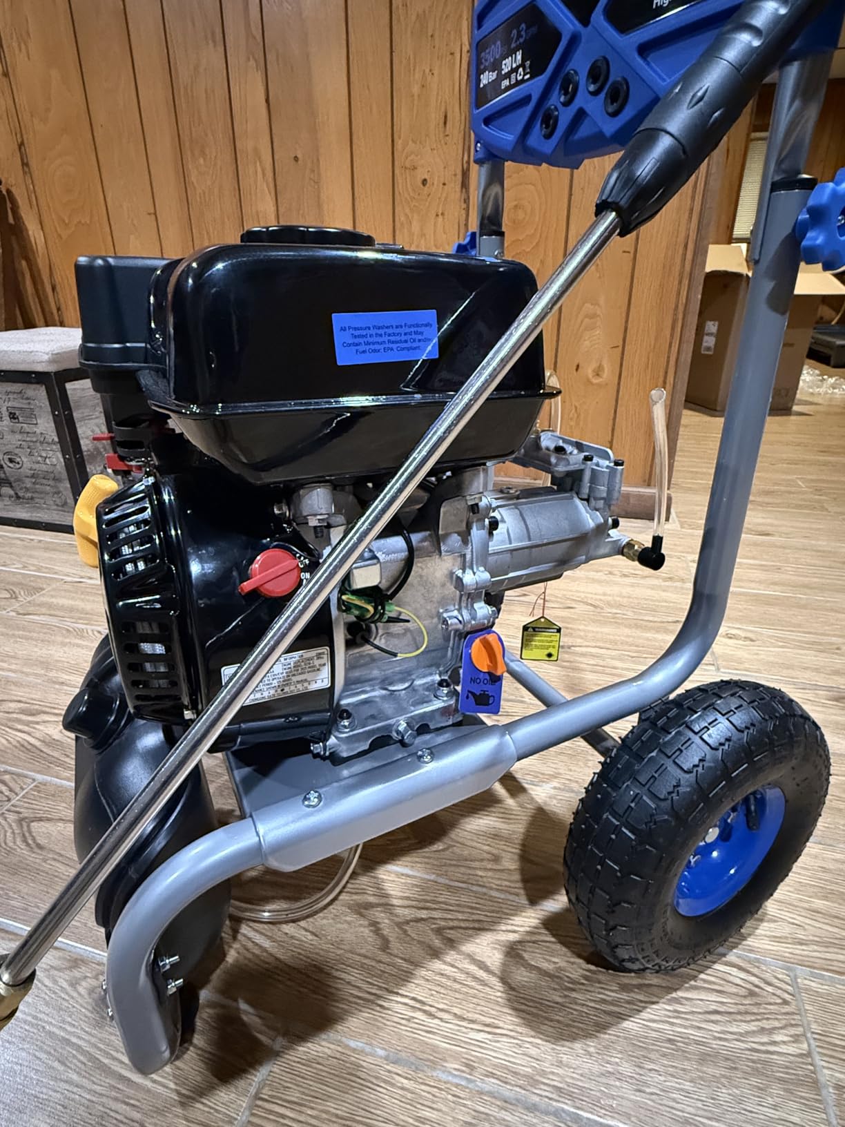 Gas Pressure Washer, 3500 PSI 2.3 GPM, 209cc Engine | Features axial aluminum pump, 25 ft hose, soap tank and 4 quick connect nozzles for outdoor cleaning tasks (Blue). customer photo 2