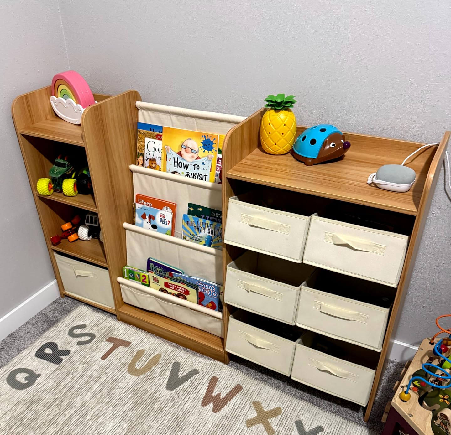 Kids Bookshelf and Toy Storage with 7 Removable Bins, 51 inch, Burlywood | Baby Bookshelf and Toy Organizer, Kids Bookcase, Large Toy Storage with 4-Tier Book Shelf for Kid Room, Playroom, Classroom customer photo 1