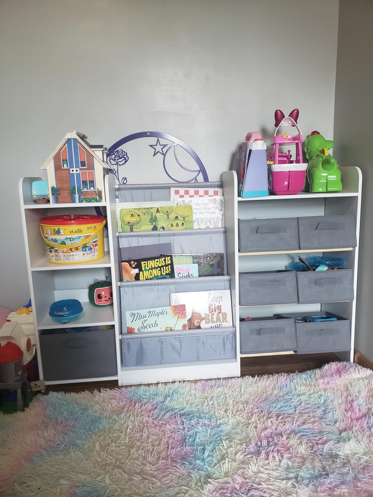 Kids Bookshelf and Toy Storage with 7 Removable Bins, 51 inch, Burlywood | Baby Bookshelf and Toy Organizer, Kids Bookcase, Large Toy Storage with 4-Tier Book Shelf for Kid Room, Playroom, Classroom customer photo 2