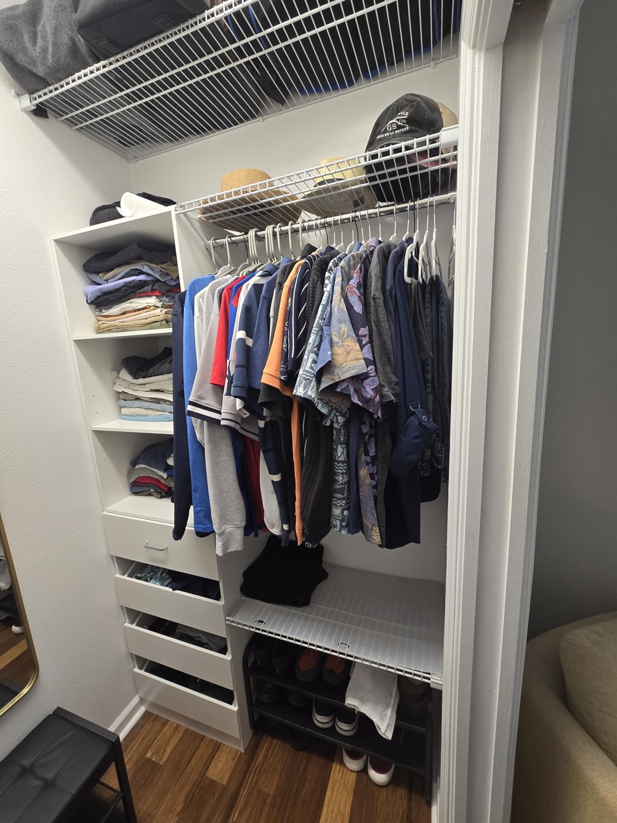 Aheaplus Closet System, 6-15Ft Closet Organizer with 8 Wooden Drawers, White | Walk-in Closet Organizer Wardrobe Clothes Rack with 4 Hanging Rods customer photo 1