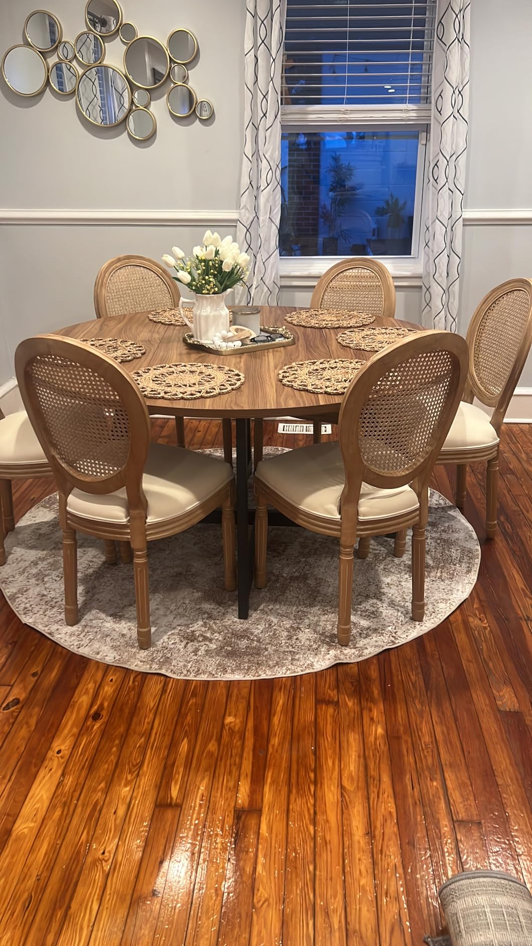 Large Round Dining Table for 6-8, Wooden Dinner Table with Heavy Duty Metal Pedestal Base, for Kitchen Living Room, Space Saving, 59 Inch, Black customer photo 2