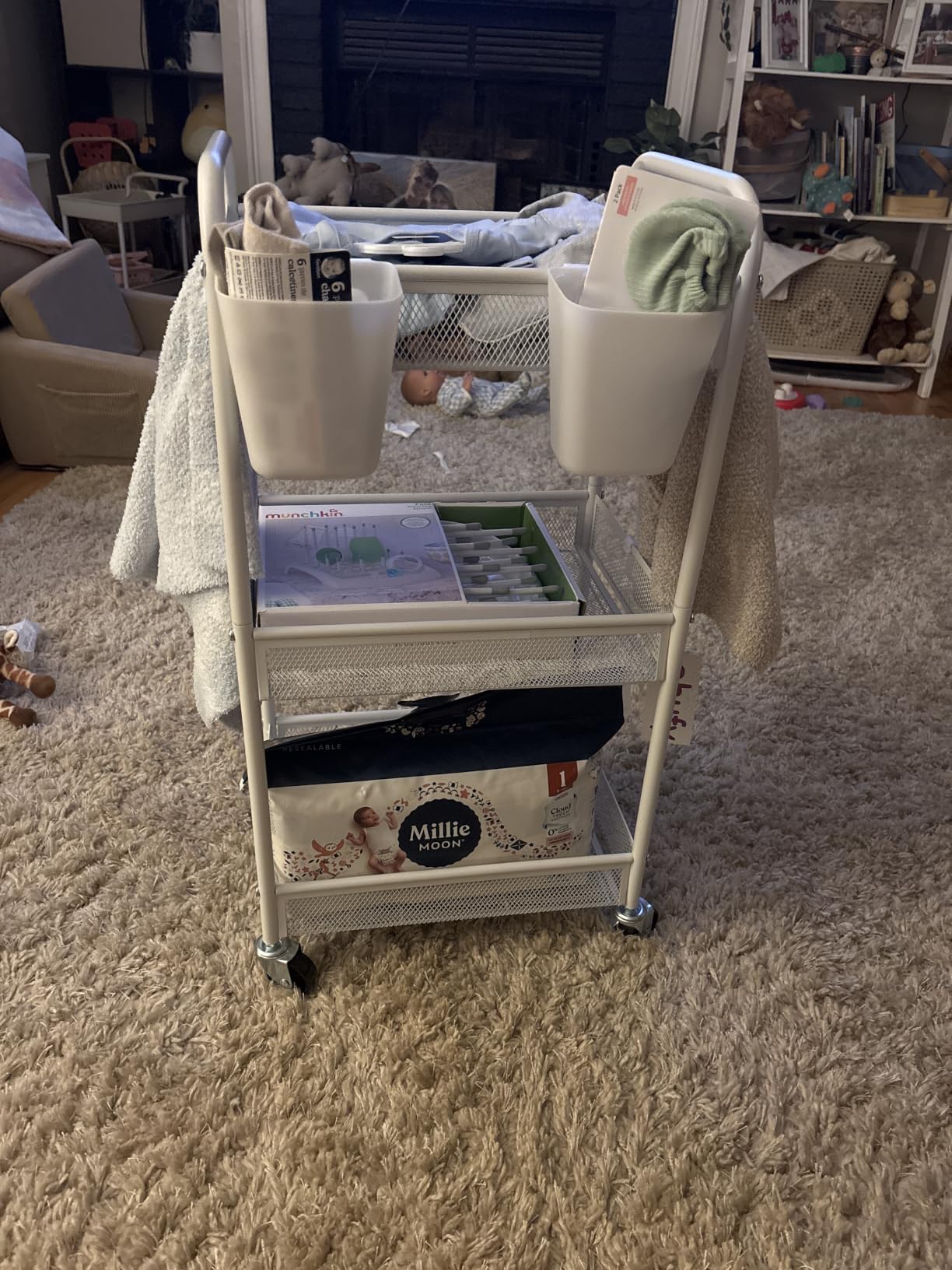 YASONIC 3 Tier Metal Rolling Cart, Black Utility Storage Cart with Wheels | Metal Mesh Craft Cart With Hooks & Hanging Cups customer photo 1