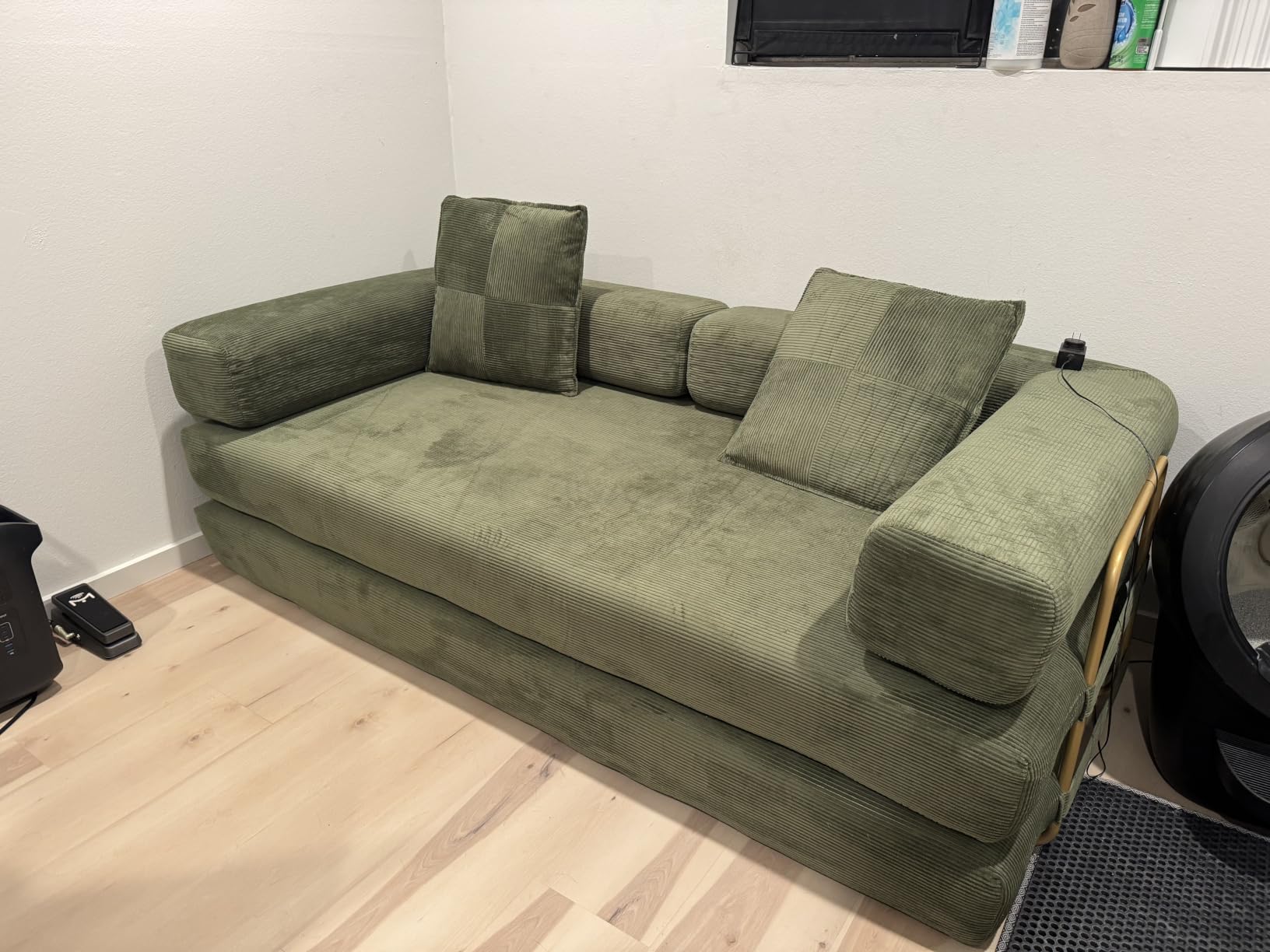 4-in-1 Folding Convertible Sofa Bed, 78 Inch Boneless Couch with Fixed-Shape Frame, Corduroy Loveseat Sleeper with Pull Out Bed, Floor Sofa Modular Futon Couch (Beige) customer photo 1