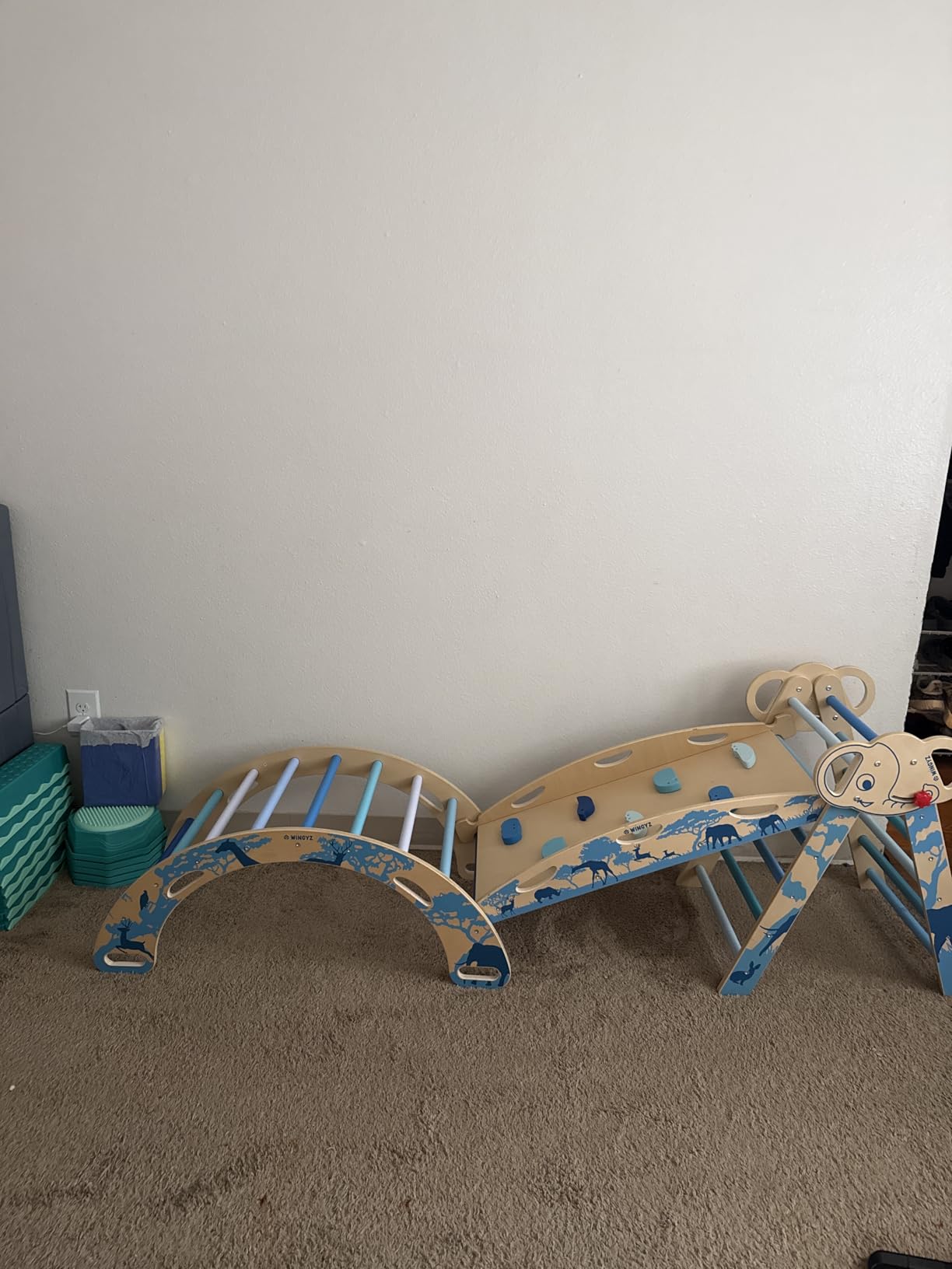 WINGYZ Pikler Triangle Set, Montessori 8-in-1 Climbing Set with Cushion | Wood Jungle Gym for 18M-5Y, Foldable, Reversible Animal Slide, Patent-Protected, 2.35in Gap, ASTM F963, Rainbow customer photo 2