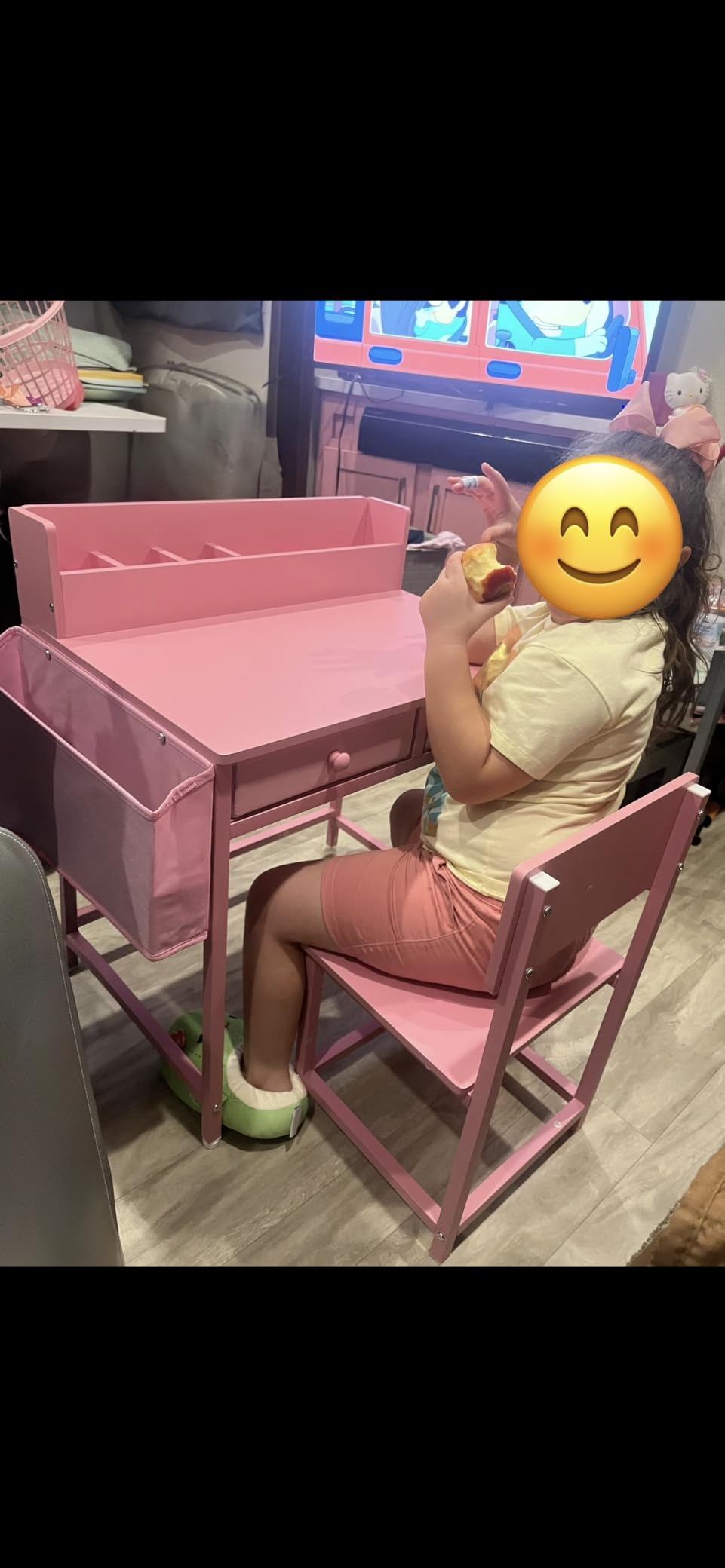 BOLUO White Kids Desk and Chair Set for 5-8 Year Old, Small Child Desk with Fabric Drawer, Children Study Table with Storage Toddler Girls Boys customer photo 1