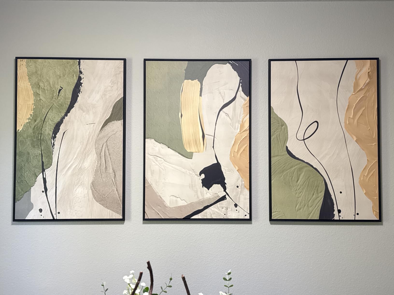 Large Framed Abstract Nature Landscape Wall Art for Living Room, 24x36 In | Green lake pictures, Set of 3 paintings, Canvas prints, Wood frame, Modern artwork, Wall decor for bedroom dining room office customer photo 1