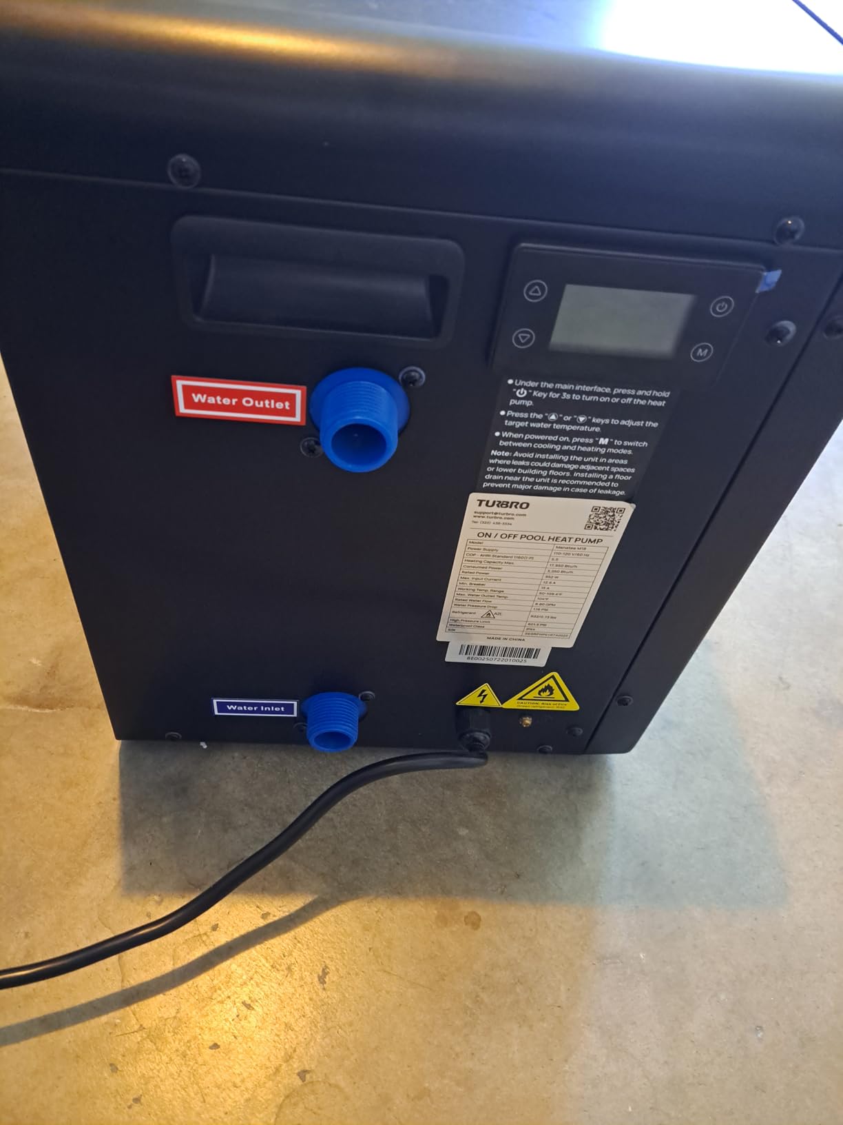 TURBRO 18,000 BTU Swimming Pool Heat Pump, up to 6,000 Gallons, 110-120V | Electric Pool Heater for Above-Ground Pools and Spas, Titanium Heat Exchanger, 5.5 COP, IPX4-Waterproof, Manatee M18 customer photo 2