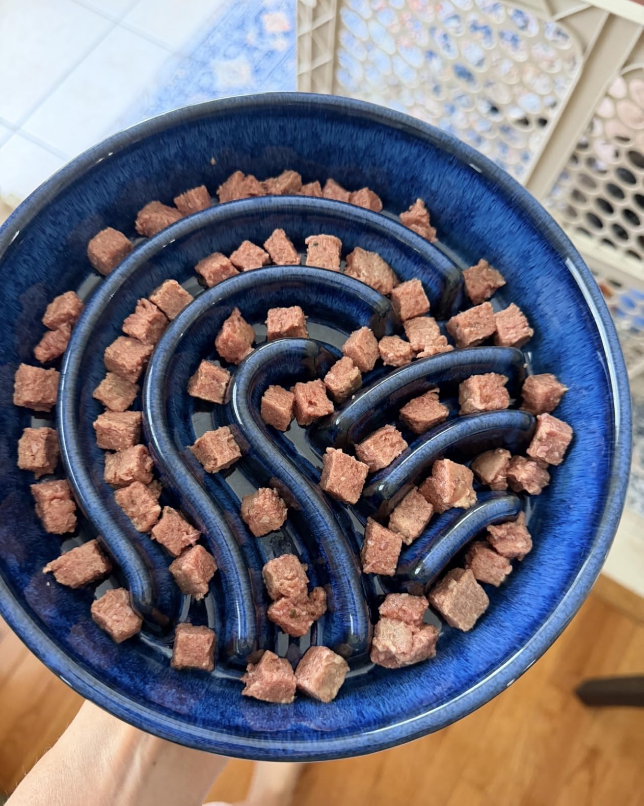 vancasso Slow Feeder Dog Bowl, 3 Cup Ceramic Slow Feeding Food Dish for Large Breed, Puzzle Dog Food Bowl for Fast Eater, Blue customer photo 1