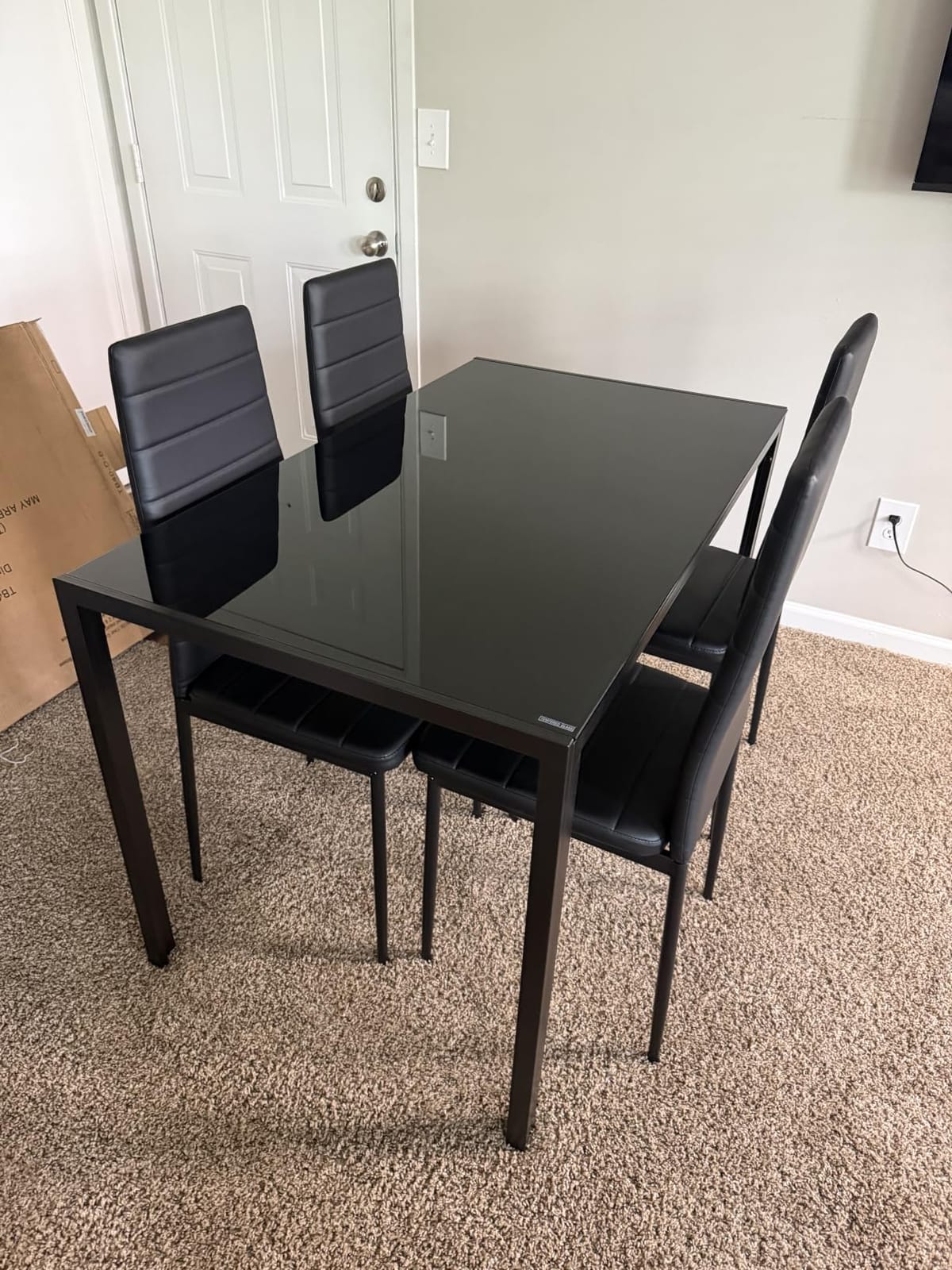 Bealife Kitchen Dining Table Set for 4, Tempered Glass 5 Piece - Black | PU Leather Modern Dining Room Furniture, Space Saving Table and Chairs Set for Home, Kitchen, Living Room, Dining Room customer photo 2