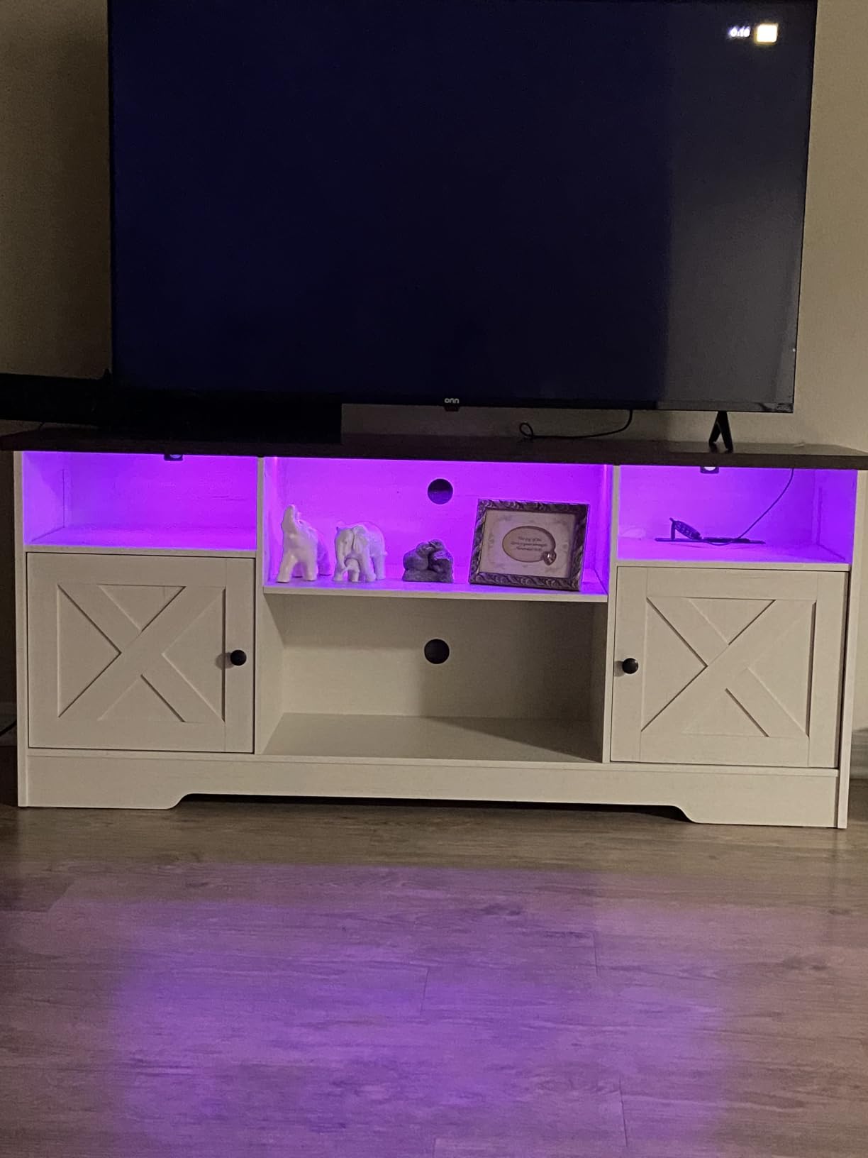 Casaottima TV Stand for 65 Inch TV, Entertainment Center, White | Farmhouse Entertainment Center, Power Outlet & LED Light, Storage Cabinets, Media Furniture for Living Room, Bedroom customer photo 1