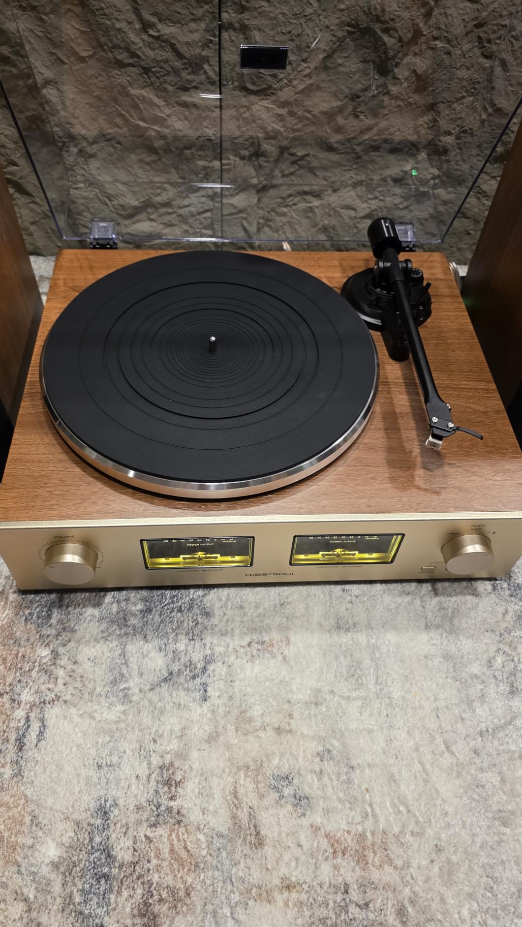 QLEARSOUL HiFire X Vinyl Record Player, Audiophile HiFi Turntables System with 100W Bookshelf Speakers, VU Meter, DSP Preamp, Support 33/45 RPM, RCA LINE in | Out customer photo 1