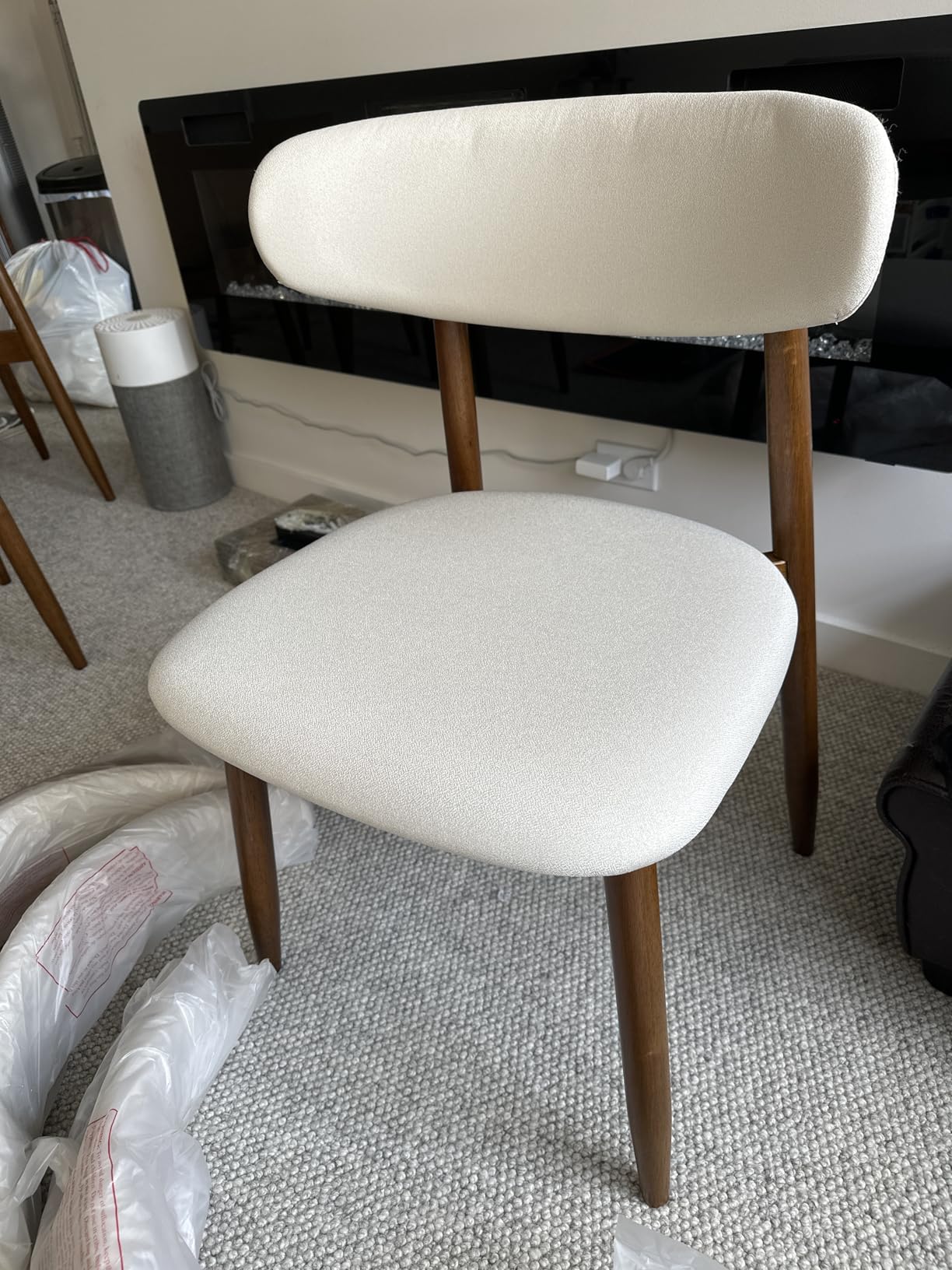 CHUN YI Dining Chairs Set of 4, Upholstered Wooden Dining Room Chairs, Mid Century Modern Fabric Kitchen Chair with Ergonomic Curved Backrest, Beige (Only Chairs) customer photo 2