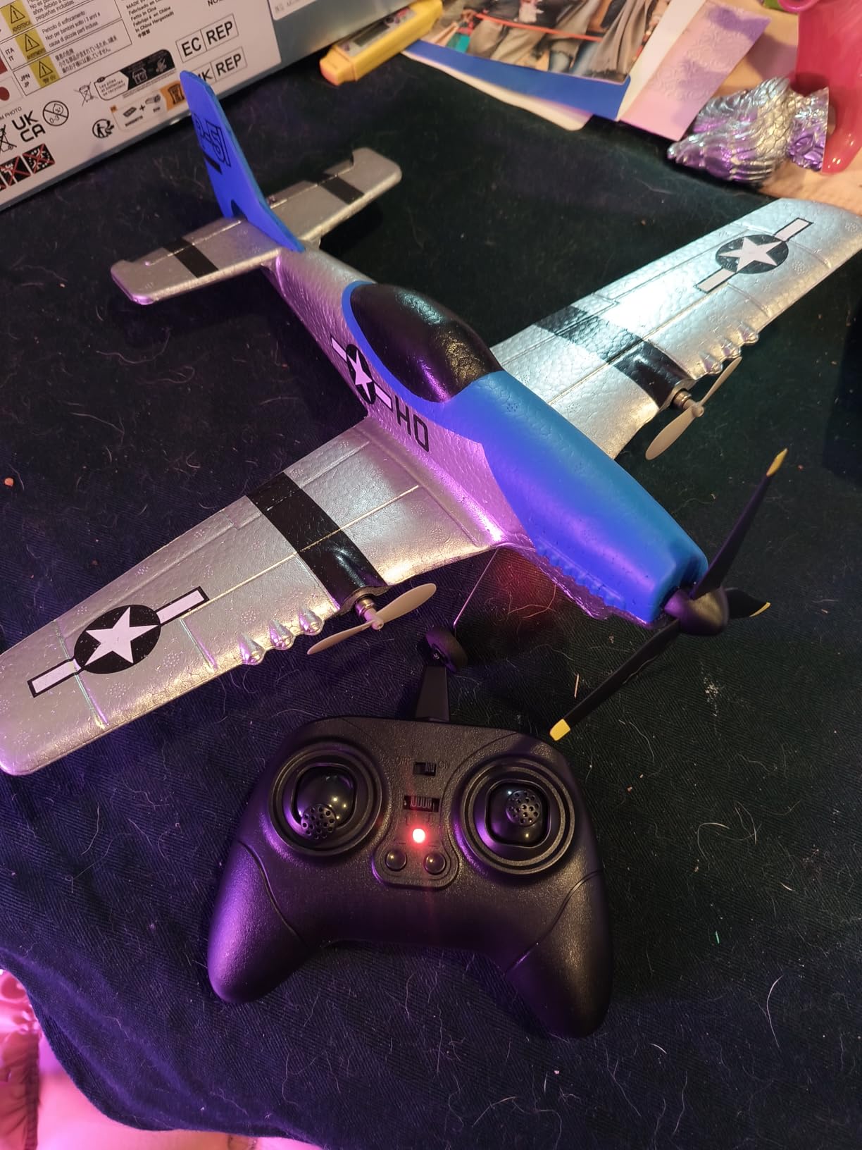 AIGIMU 3CH P-51 RC Airplane with 6-Axis Gyro for Beginners, Ready to Fly | Dual motors, 2 speed modes, hand-launch or glide takeoff, 40+ min runtime, 500 ft range, 2.4GHz control, durable EPP foam customer photo 1