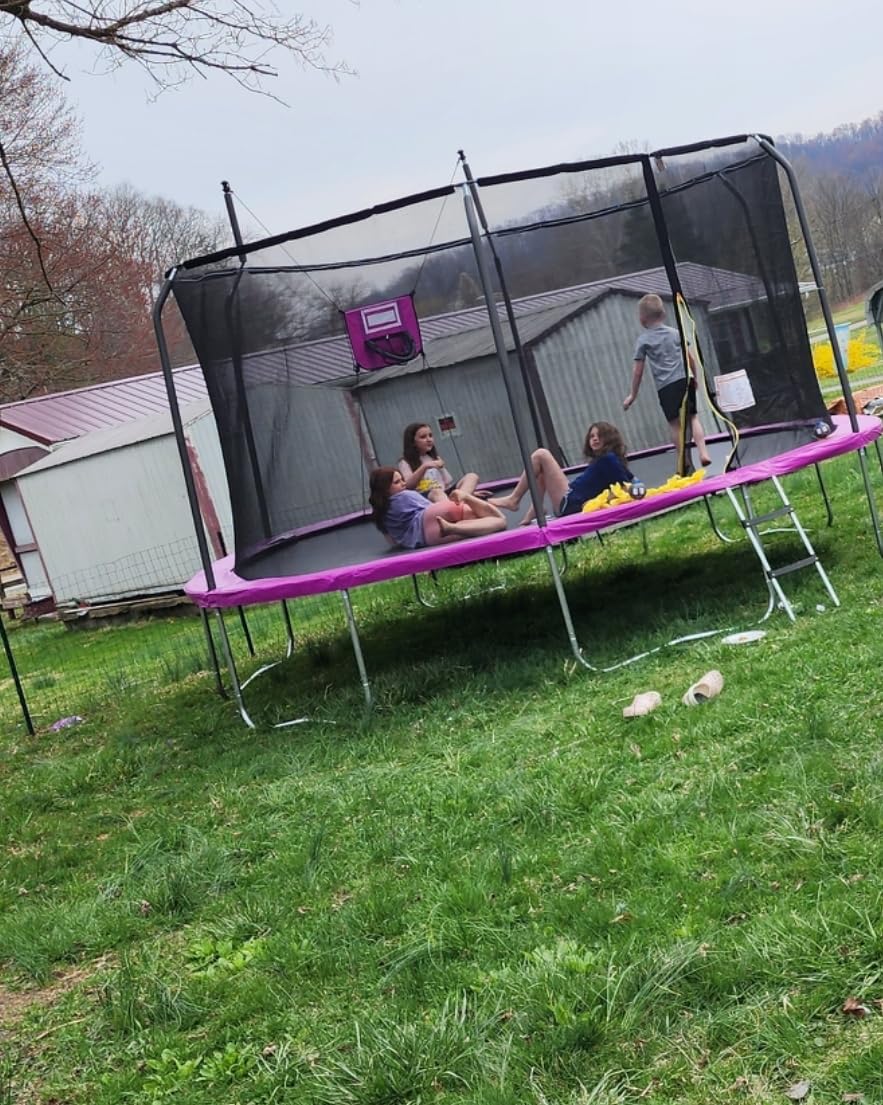 8-16FT Outdoor Trampoline with Net, Basketball Hoop & LED Lights customer photo 2