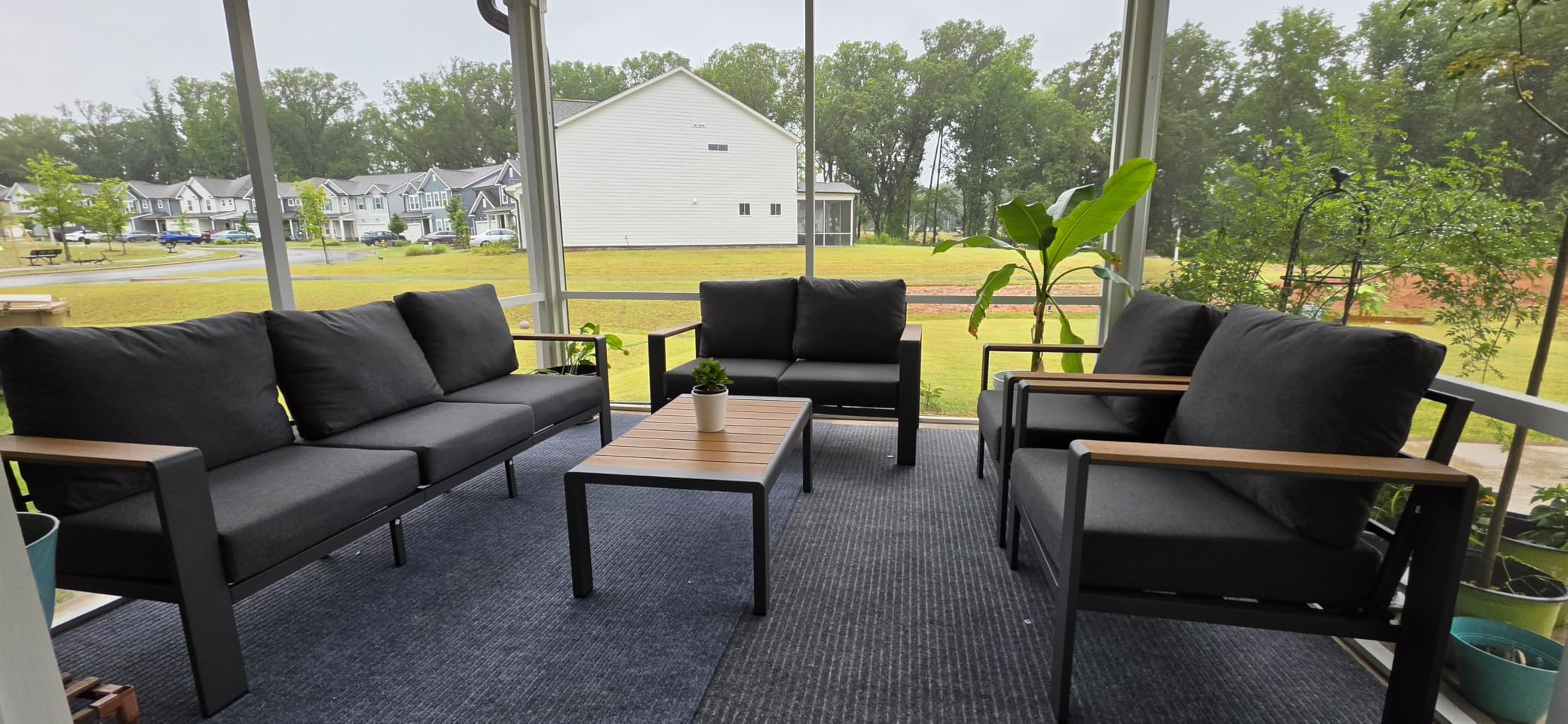 Aluminum Outdoor Patio Furniture Set with Coffee Table, 5 Piece Patio Conversation Sets with Washable Thick Cushions, Outdoor Sectional Furniture Set for Porch, Balcony, Deck, Yard, Graphite customer photo 1