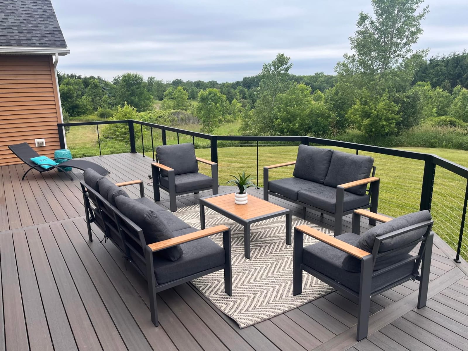 Aluminum Outdoor Patio Furniture Set with Coffee Table, 5 Piece Patio Conversation Sets with Washable Thick Cushions, Outdoor Sectional Furniture Set for Porch, Balcony, Deck, Yard, Graphite customer photo 2