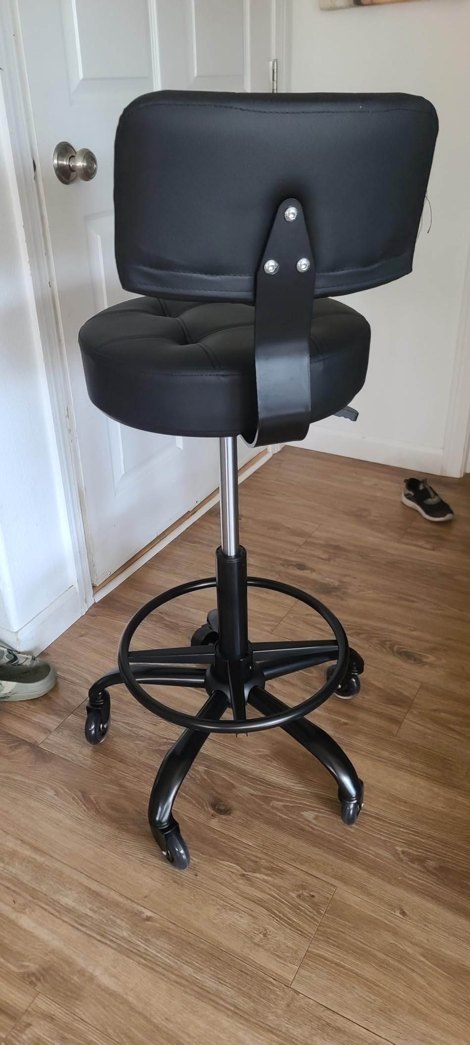 Office Drafting Chair with Footrest, Tall Height Adjustable Stool with Back Support, Heavy Duty Rolling Stool Chair with Wheels for Office Home Kitchen Bar Shop Guitar Studio Vanity, Brown customer photo 1