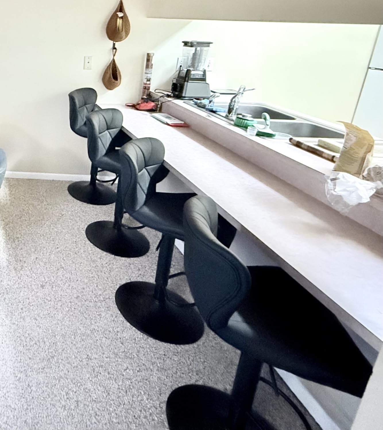 Sweetcrispy Bar Stools Set of 4, Faux Leather Swivel Adjustable Bar Chairs | Counter Height Barstools, Upholstered with Back, Armless, Modern Style Finish, Kitchen Island, Grey customer photo 2