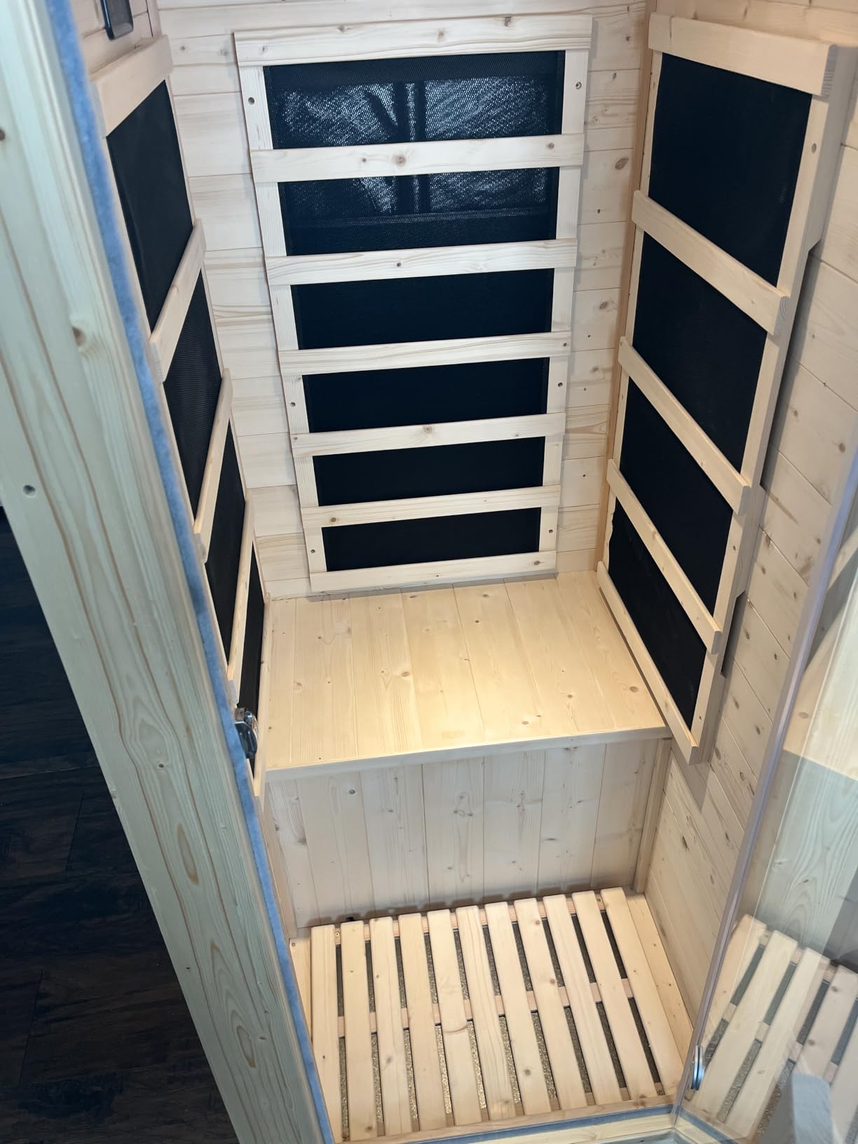 Albott 4 Person Outdoor Sauna, Asphalt Shingle Roof, Low EMF 2850W/240V/20A | Infrared Saunas for Home, Finnish Spruce Wood Dry Sauna with 12 Carbon Panels, 7-Color Light Therapy & 2 Bluetooth Speakers customer photo 2